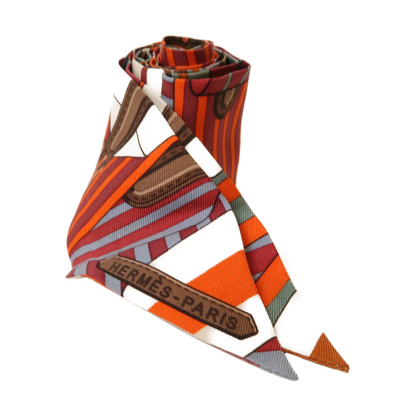 HERMES 絲質Twilly絲巾紅色/橙色/白色