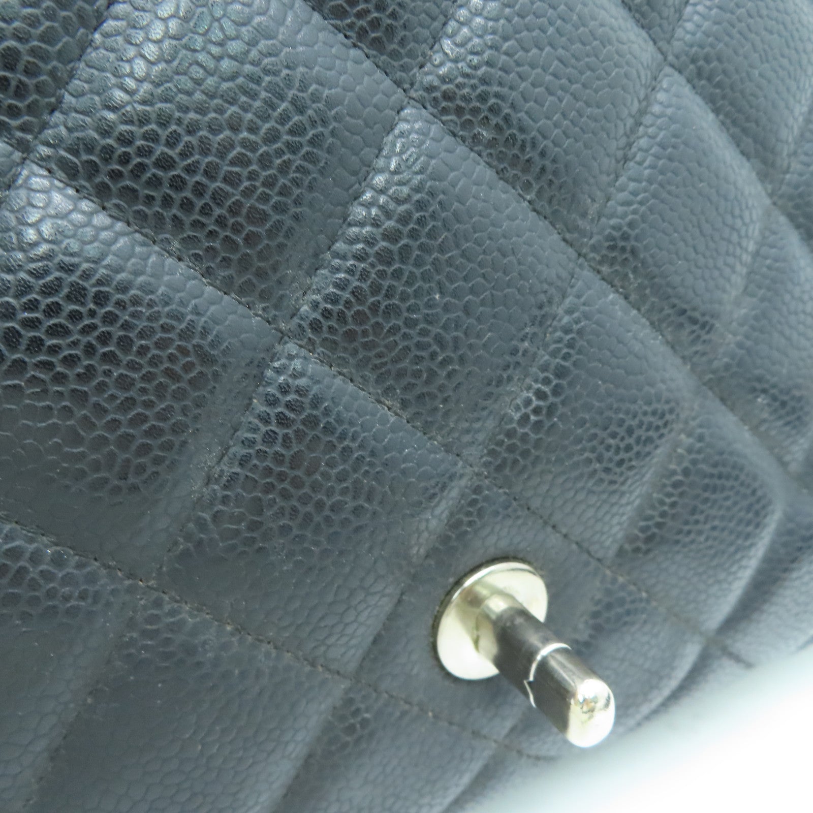 CHANEL [Sharp Reduction Offer] Rhombus Caviar Leather Classic Jumbo Silver Buckle Shoulder Bag Black