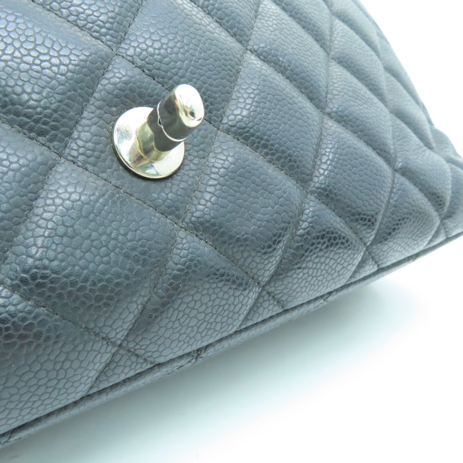 CHANEL [Sharp Reduction Offer] Rhombus Caviar Leather Classic Jumbo Silver Buckle Shoulder Bag Black