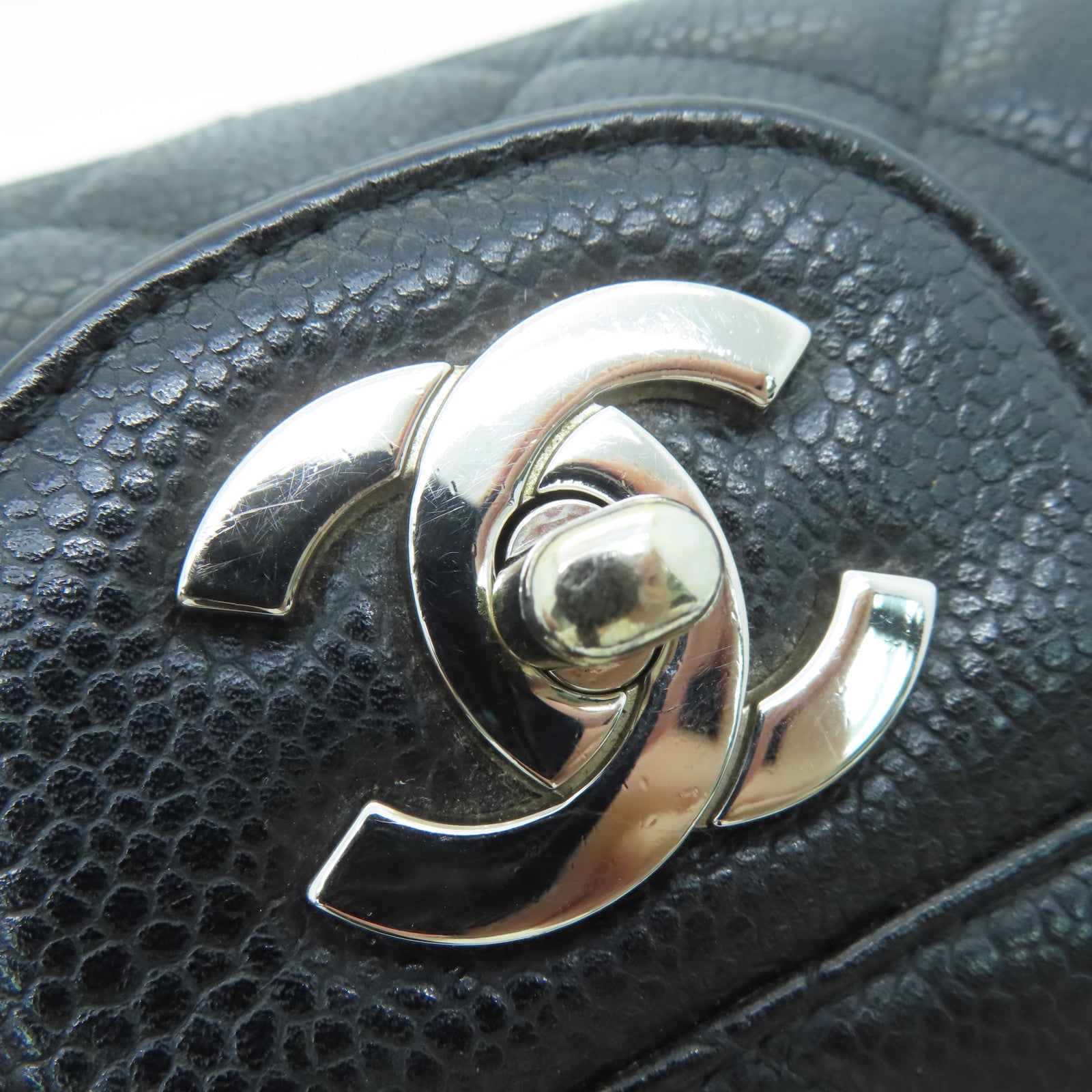 CHANEL [Sharp Reduction Offer] Rhombus Caviar Leather Classic Jumbo Silver Buckle Shoulder Bag Black