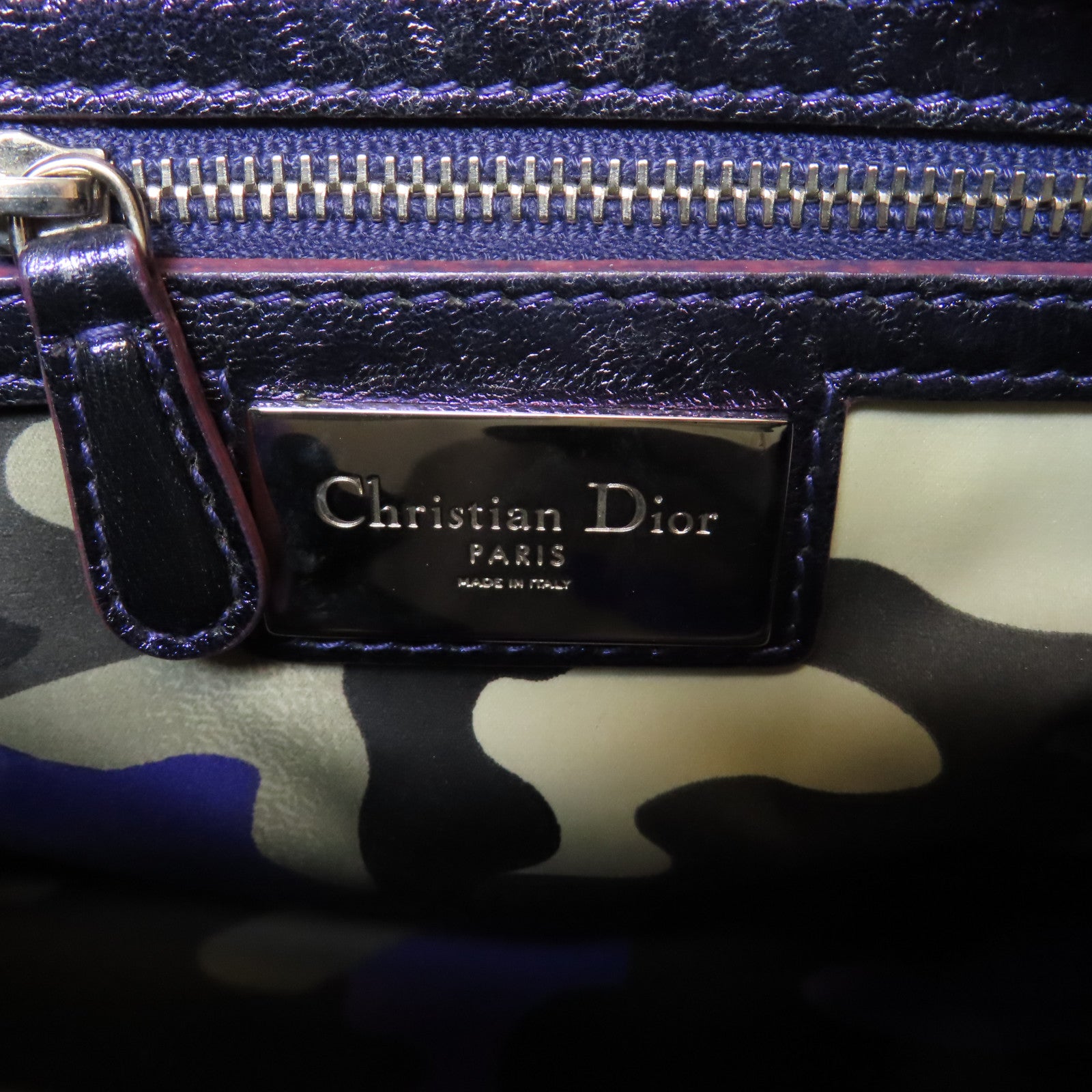Dior 皮革Lady Dior銀扣手挽肩背兩用袋藍色/橙色