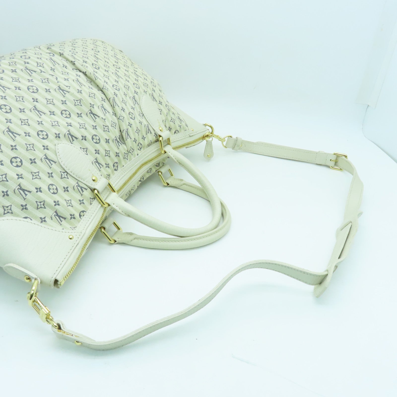 LOUIS VUITTON Monogram Mini Lin Marina GM金扣手挽肩背兩用袋白色