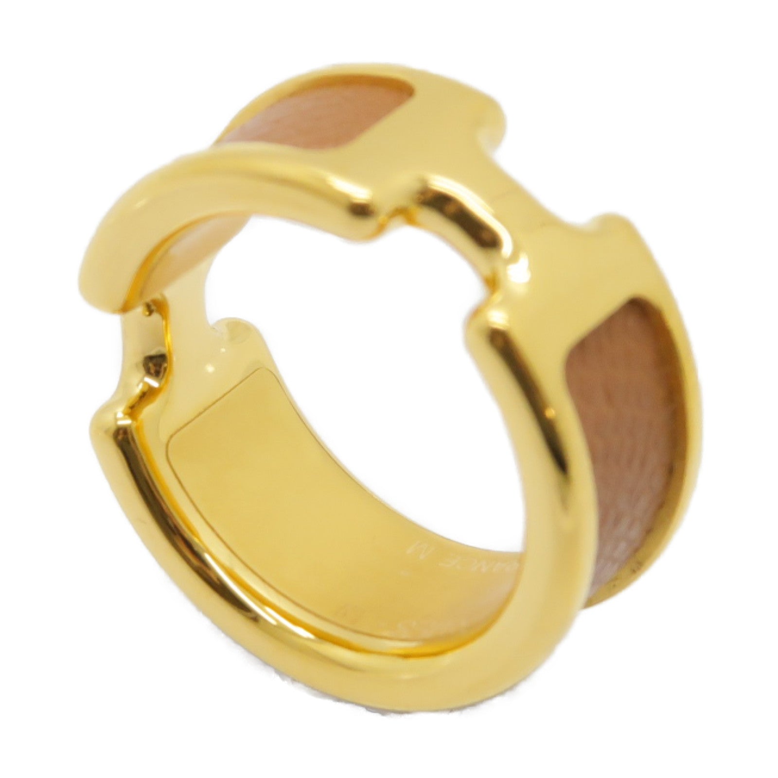 HERMES 金屬/皮革Olympe Ring Small Model戒指US#6.5啡色/金色