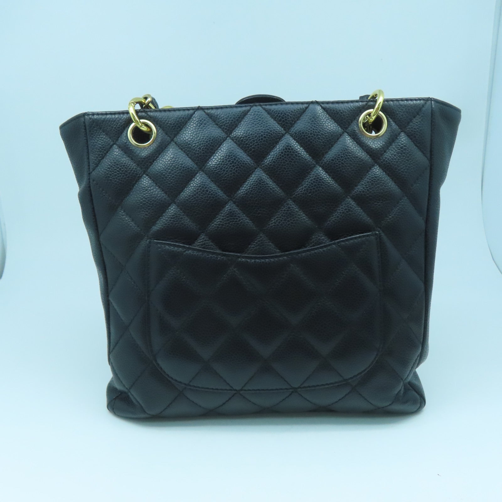 CHANEL 菱格Caviar皮革Chain Shoulder金扣鏈帶肩背袋黑色