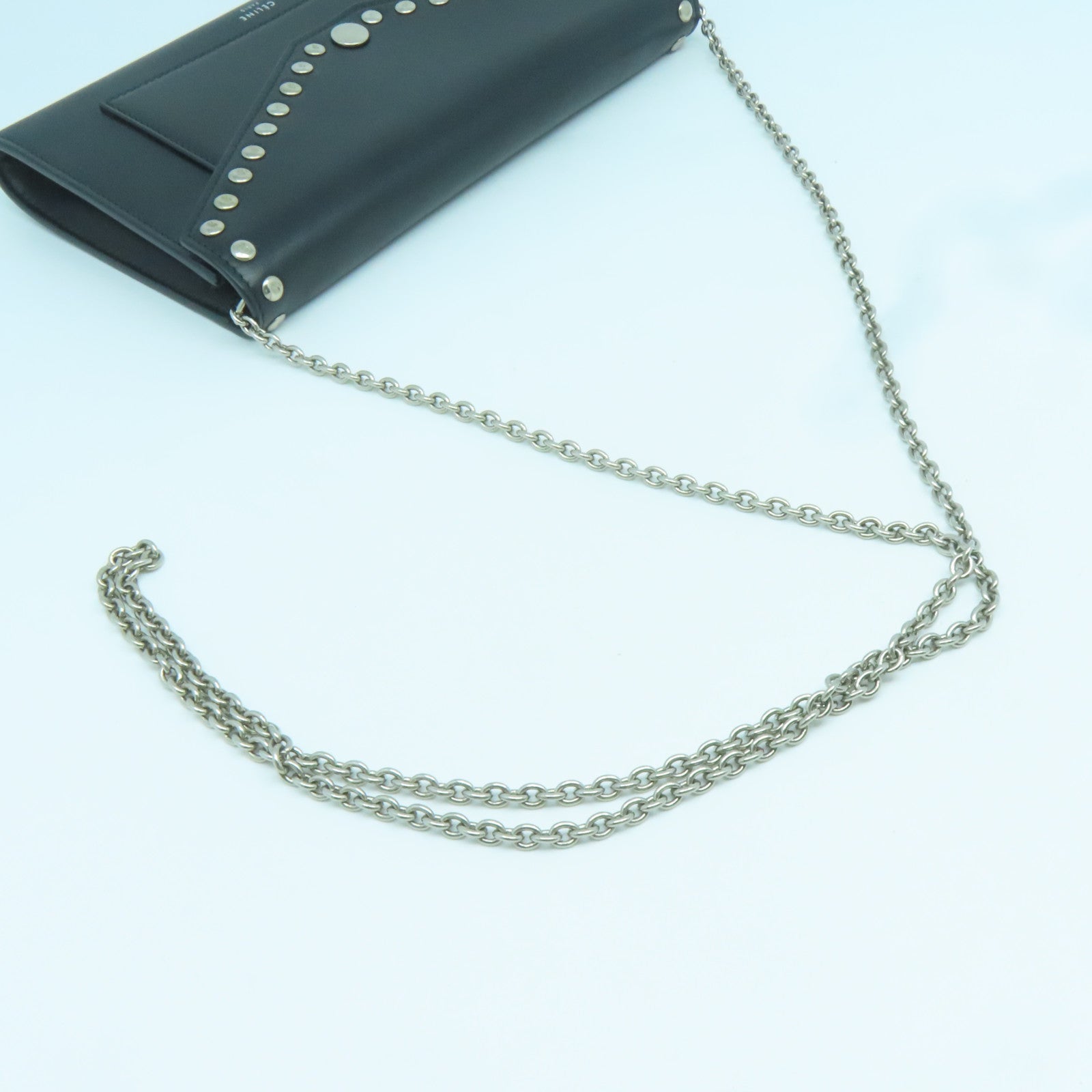 CELINE 牛皮皮革Chain Shoulder Bag銀扣鏈帶肩背袋黑色