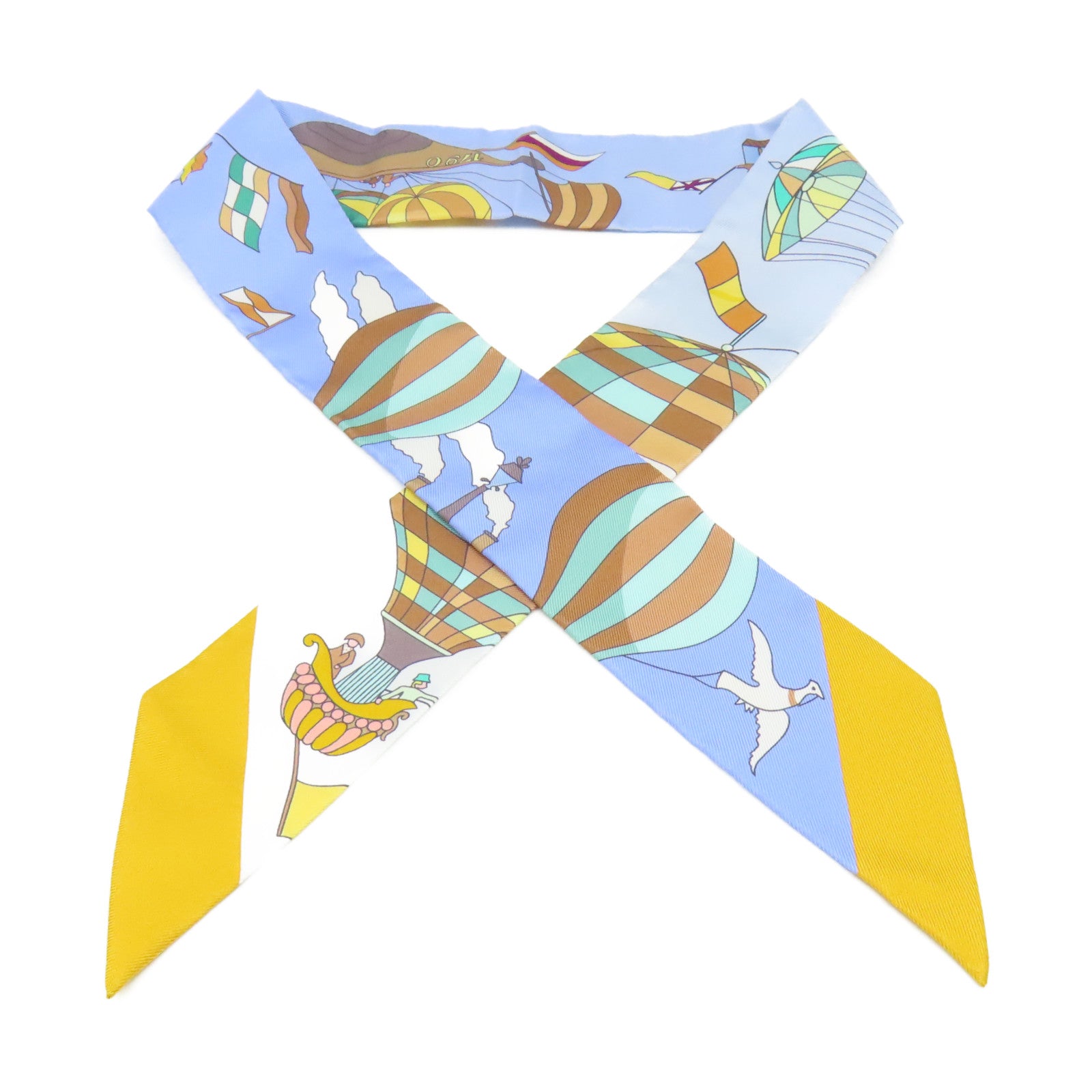 HERMES 絲質Twilly Scarf絲巾藍色/彩色