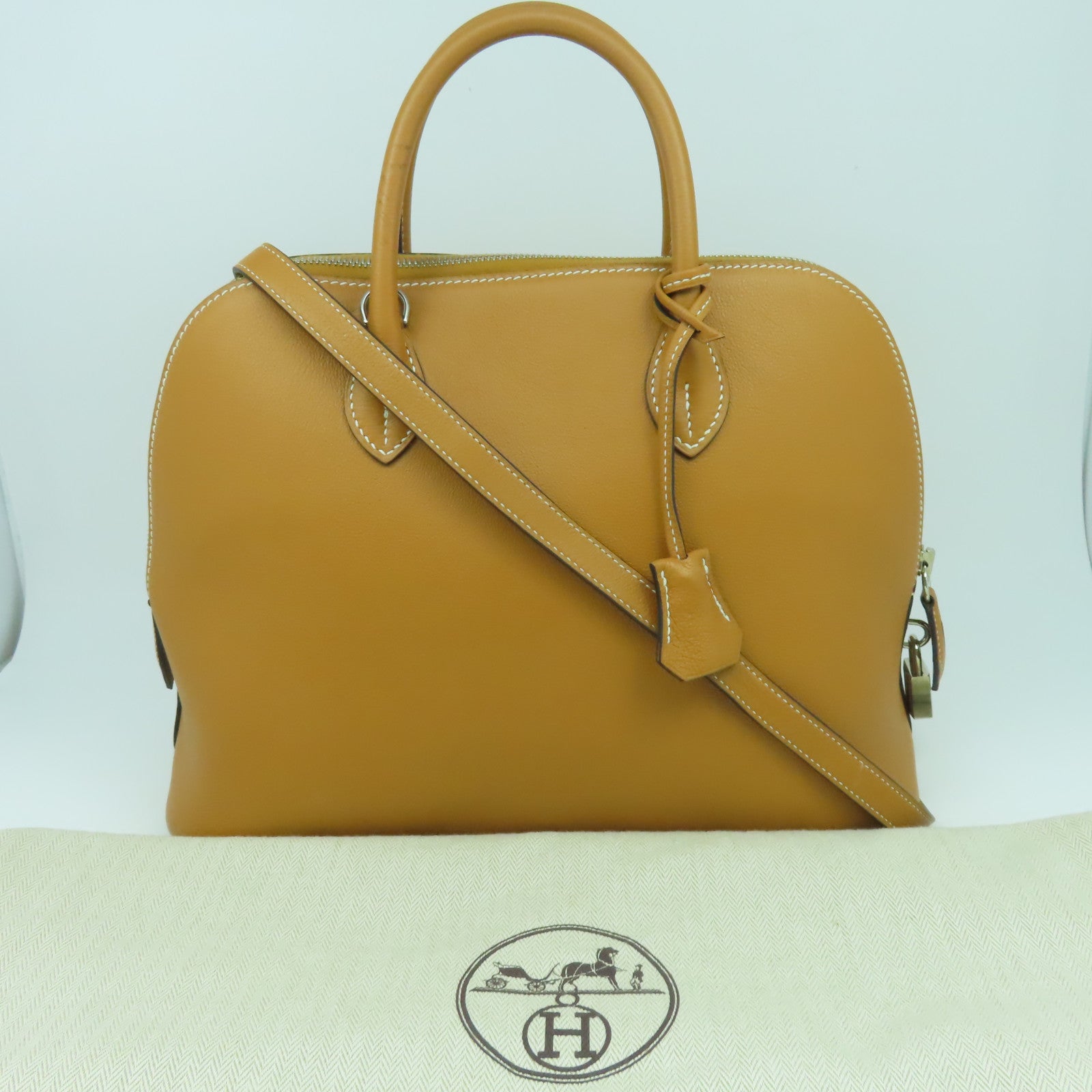HERMES Evercolor皮革Bolido 1923 30銀扣手挽肩背兩用袋金色 /經典駝色
