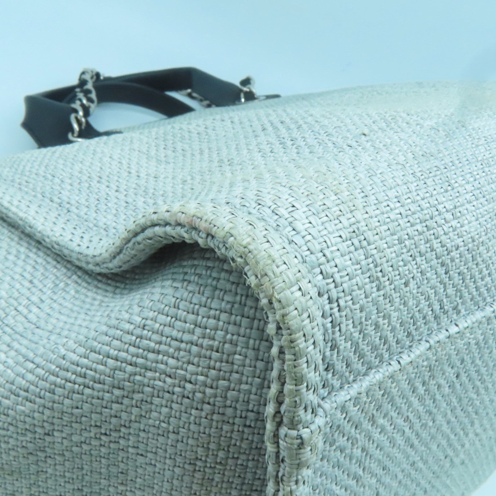 CHANEL 帆布/皮革Deauville Tote銀扣手挽肩背兩用袋灰色/黑色