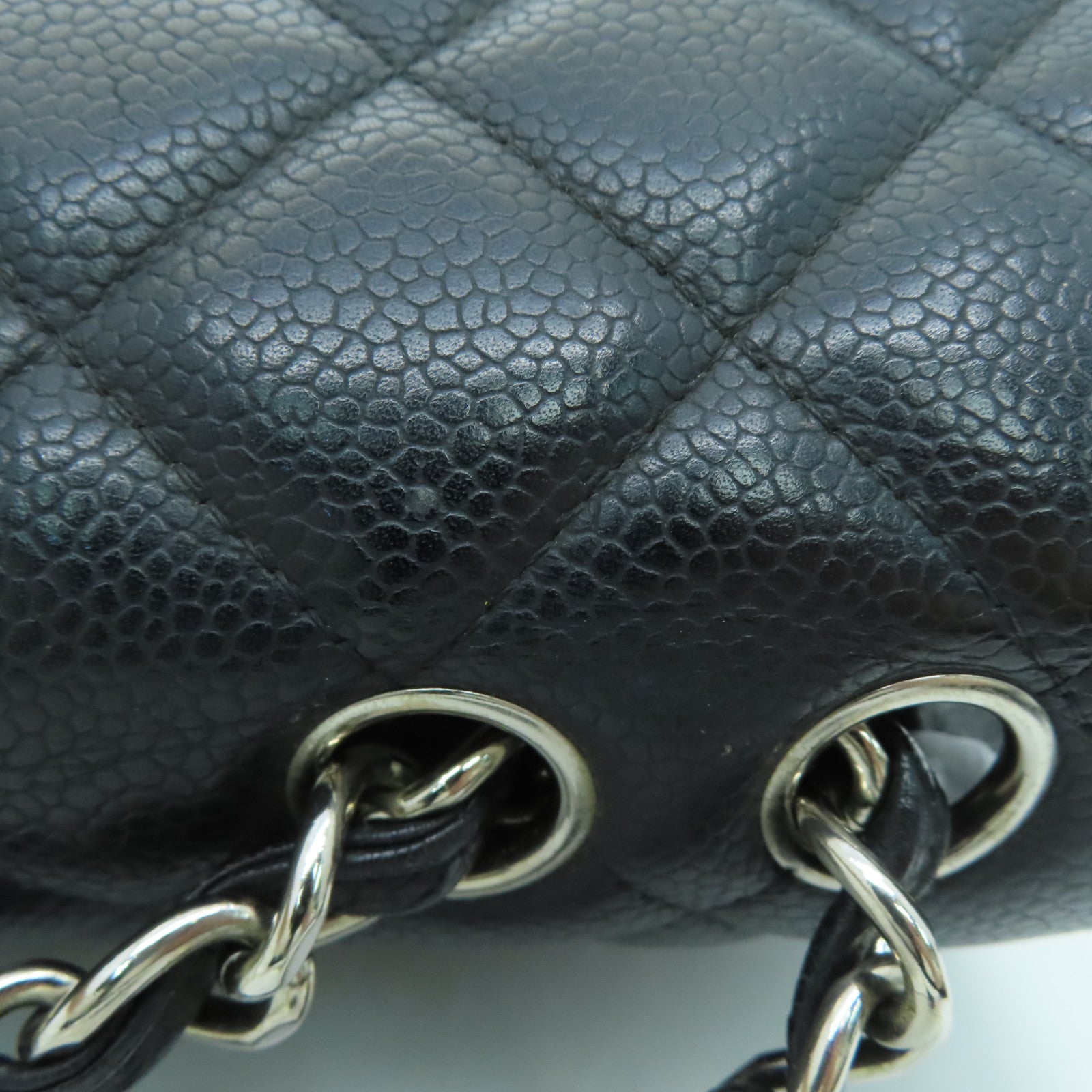 CHANEL [Sharp Reduction Offer] Rhombus Caviar Leather Classic Jumbo Silver Buckle Shoulder Bag Black