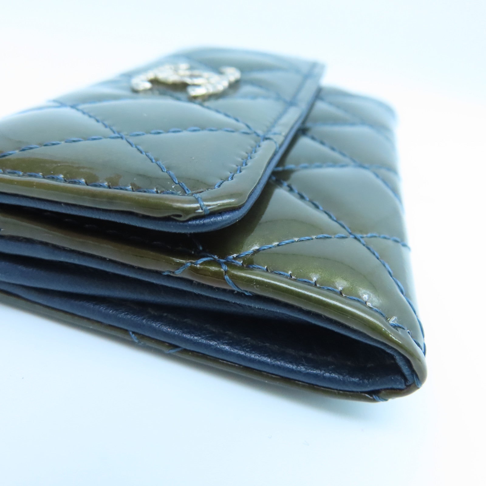CHANEL rhombic patent leather Card Case card holder green