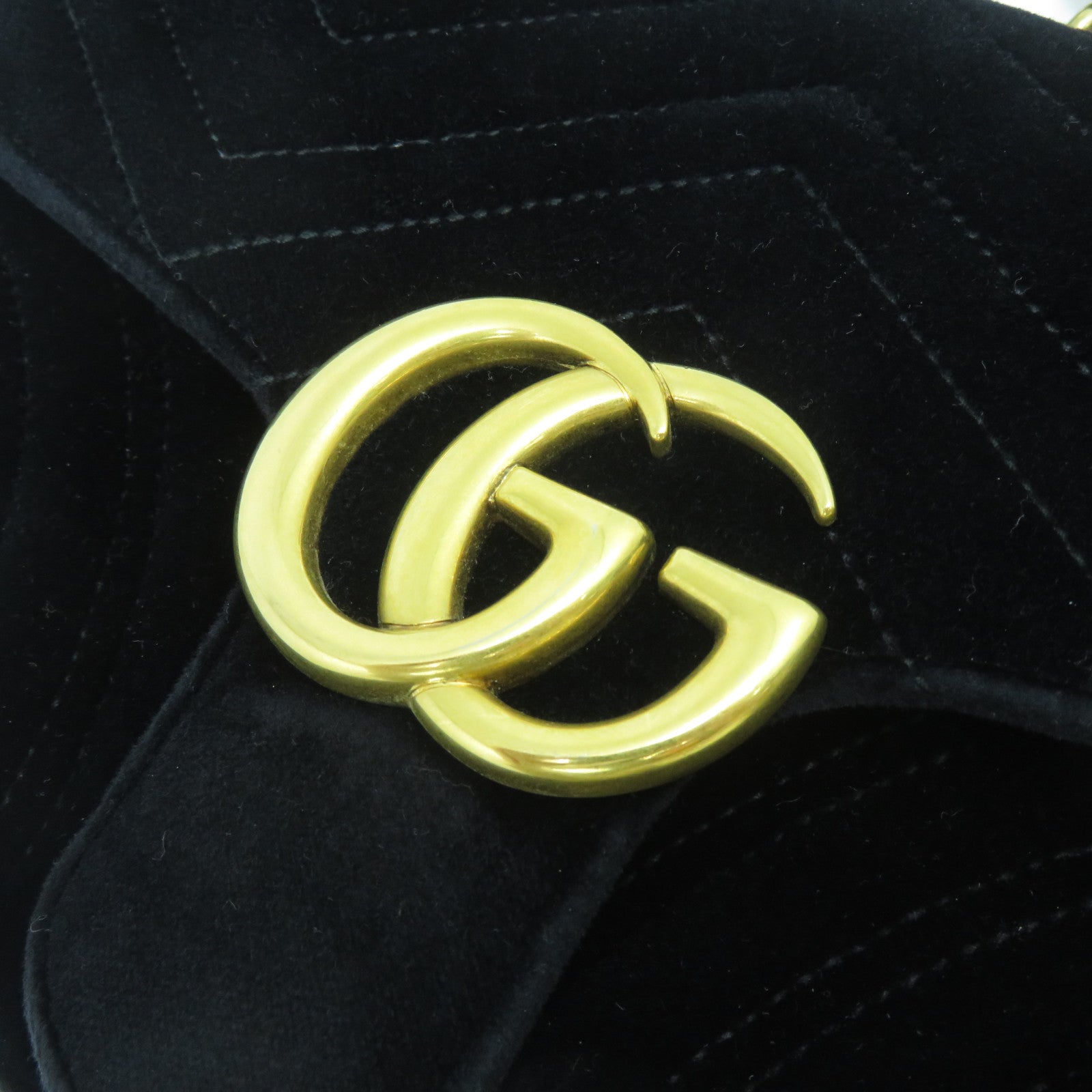 GUCCI 麂皮皮革GG Marmont金扣鏈帶肩背袋黑色