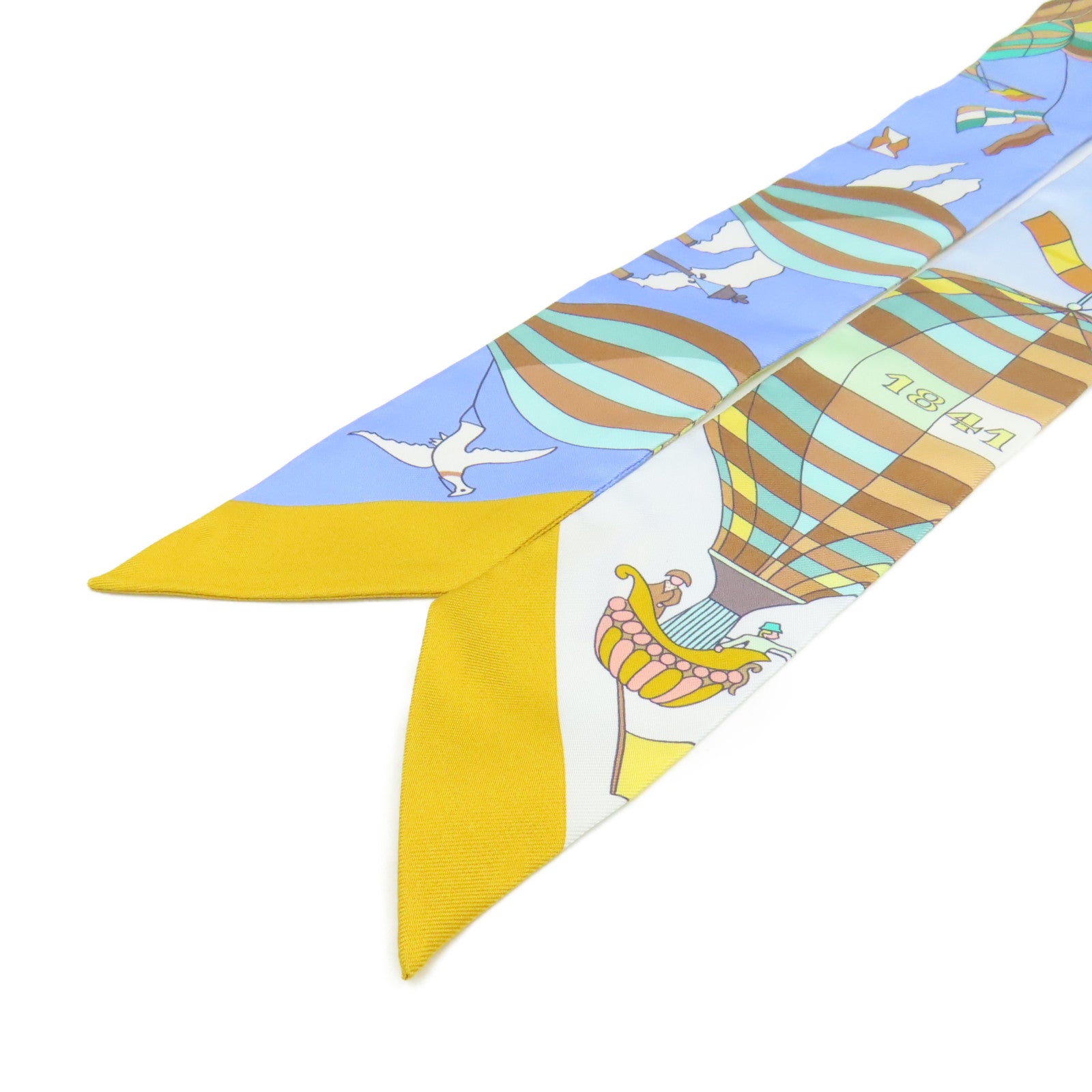 HERMES 絲質Twilly Scarf絲巾藍色/彩色