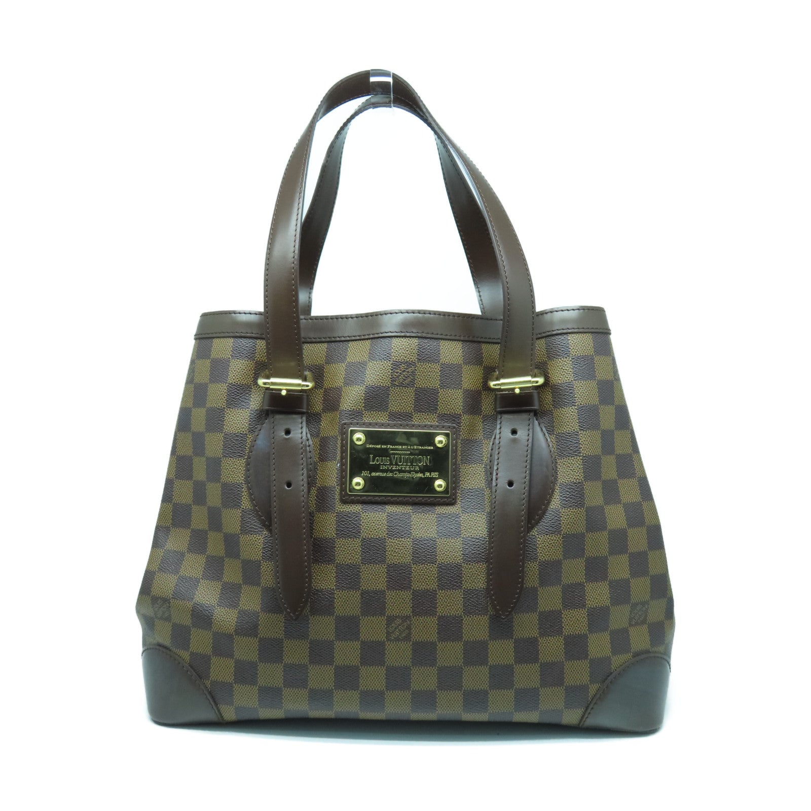 LOUIS VUITTON Damier Hampstead MM金扣手挽袋棕色/红色