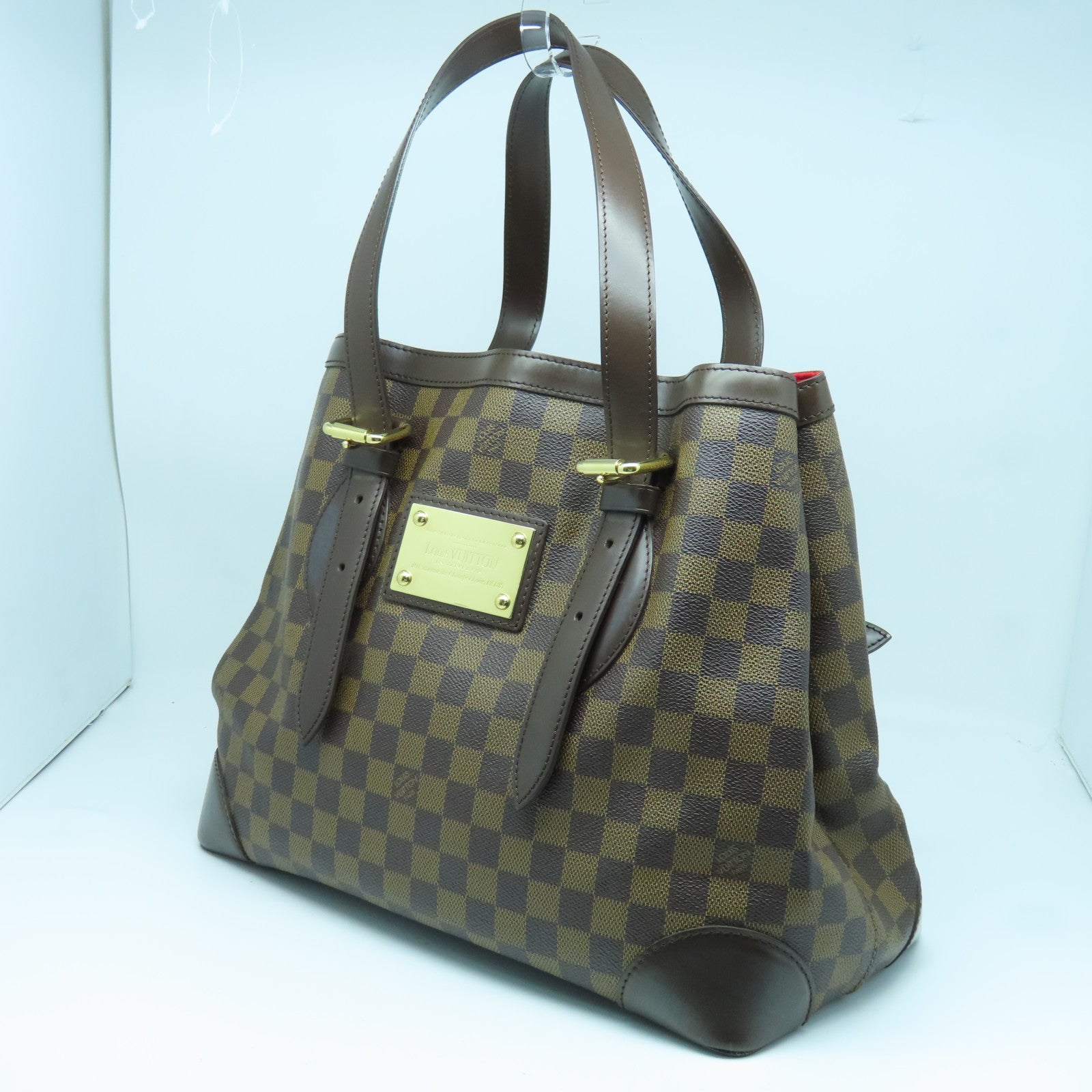 LOUIS VUITTON Damier Hampstead MM金扣手挽袋棕色/红色