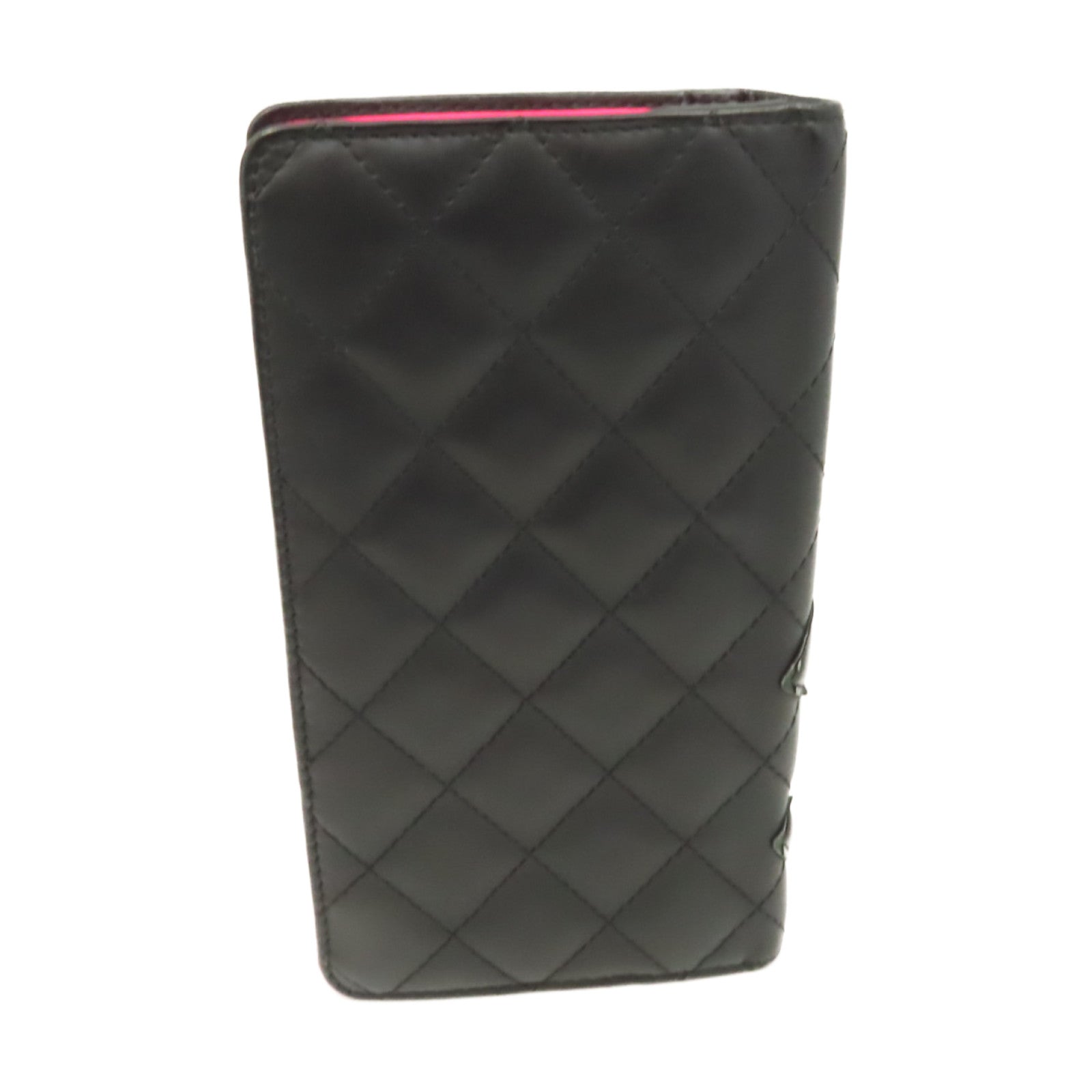 CHANEL 菱格羊皮皮革Cambon Long wallet長錢包黑色/粉紅色
