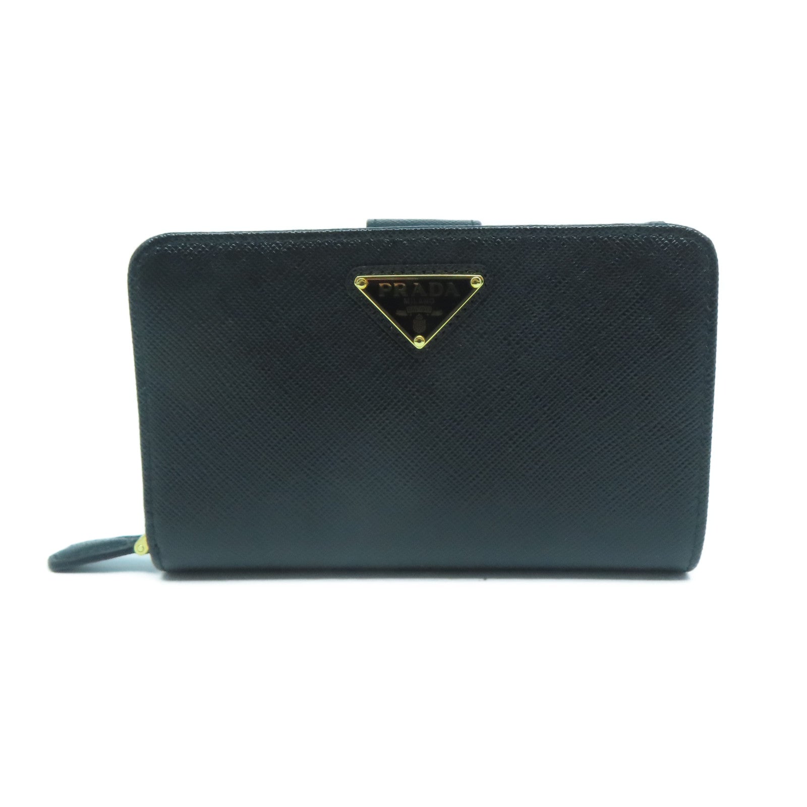PRADA Saffiano皮革Wallet金扣錢包黑色