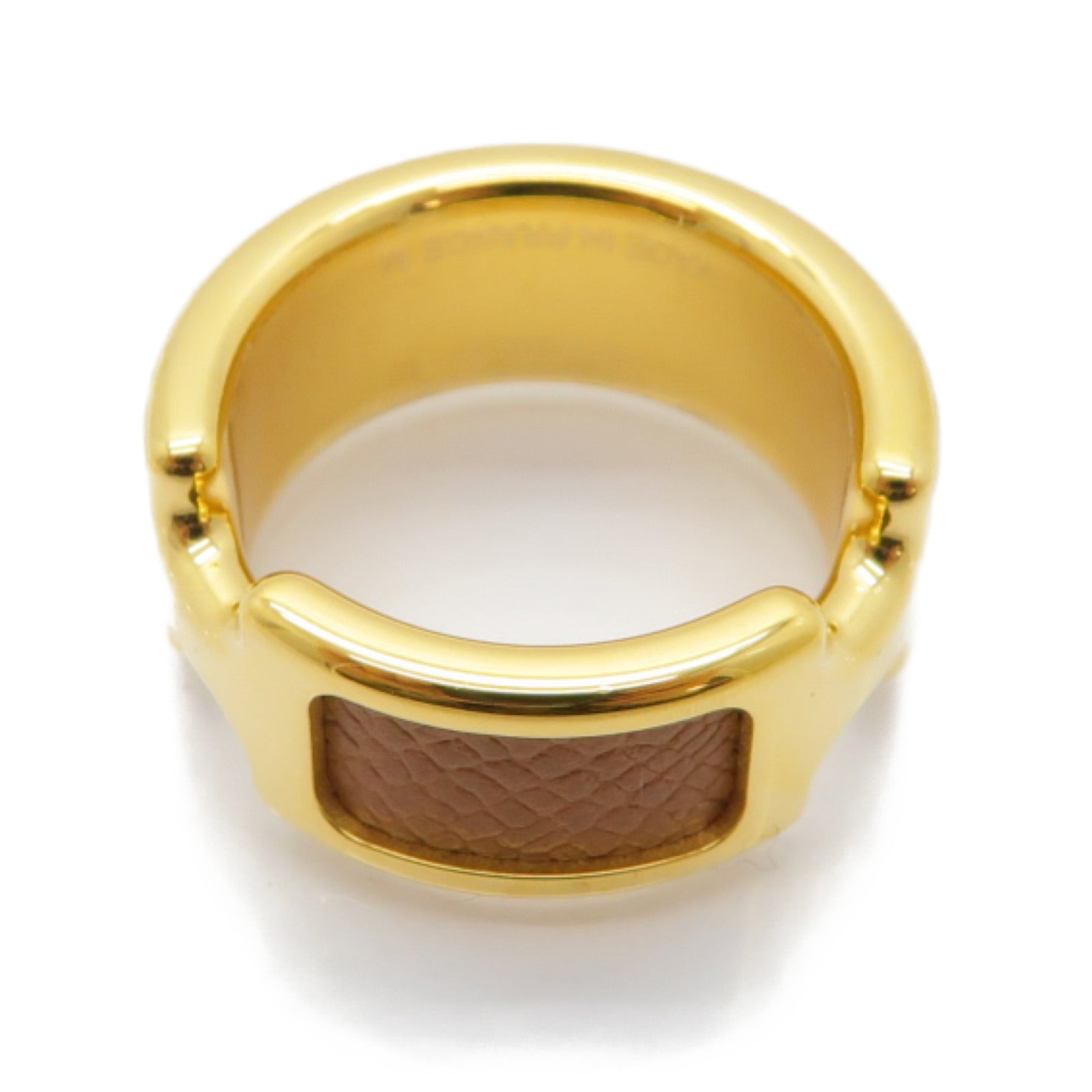HERMES 金屬/皮革Olympe Ring Small Model戒指US#6.5啡色/金色