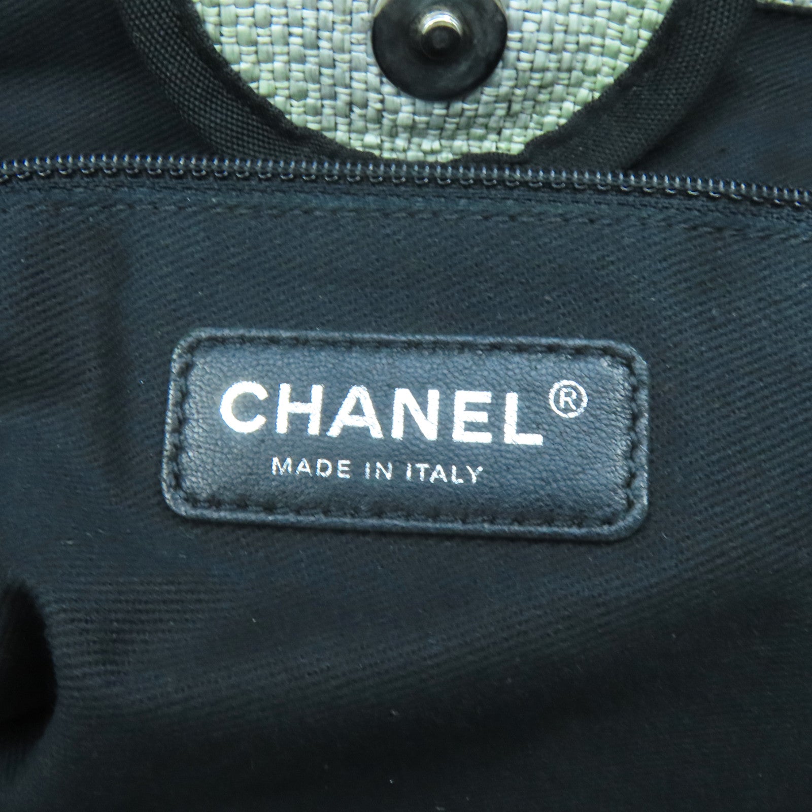 CHANEL 帆布/皮革Deauville Tote銀扣手挽肩背兩用袋灰色/黑色