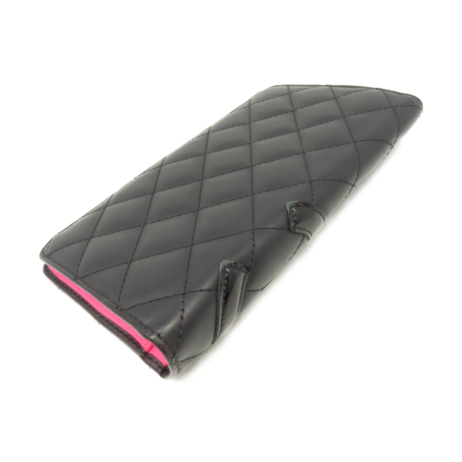 CHANEL 菱格羊皮皮革Cambon Long wallet長錢包黑色/粉紅色