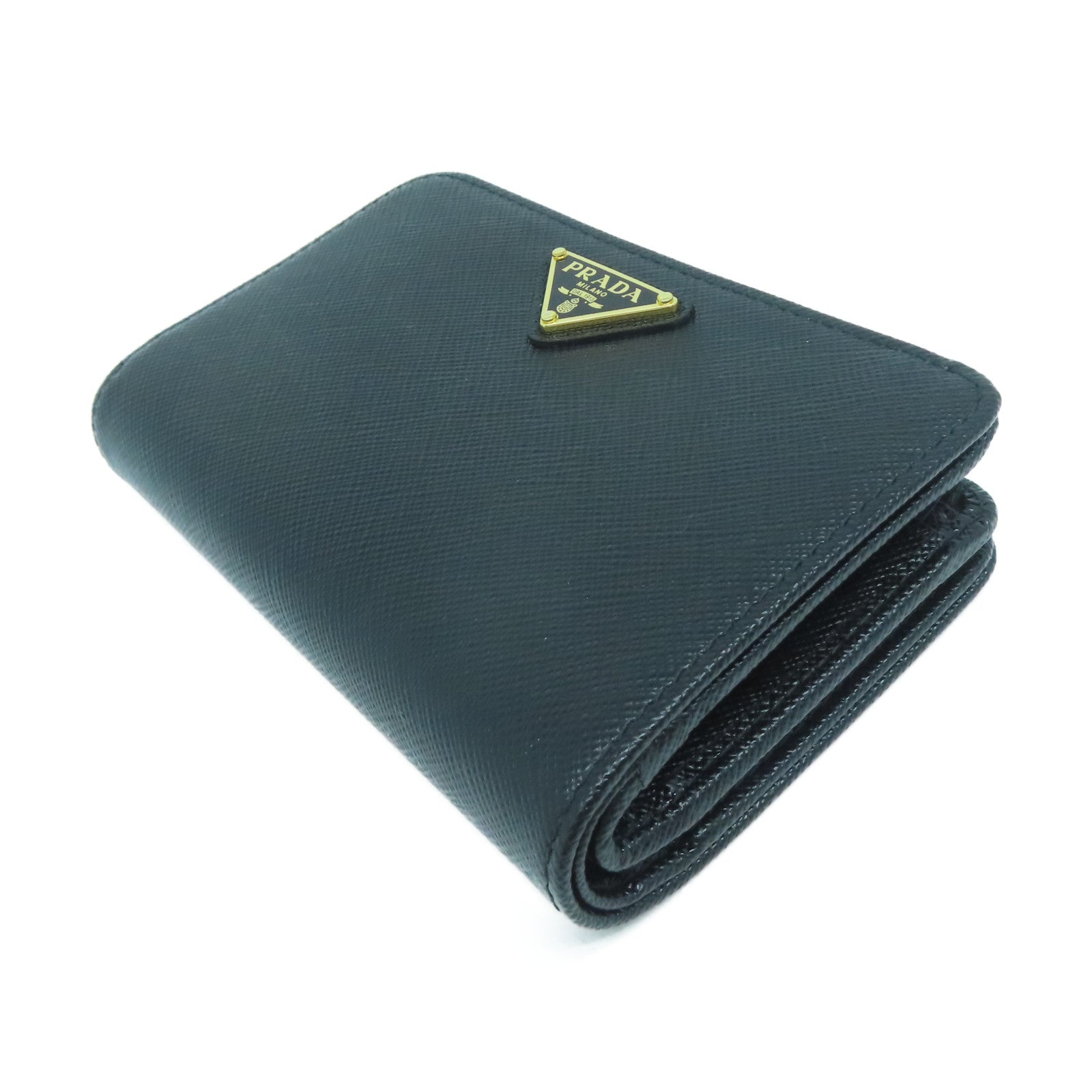 PRADA Saffiano皮革Wallet金扣錢包黑色