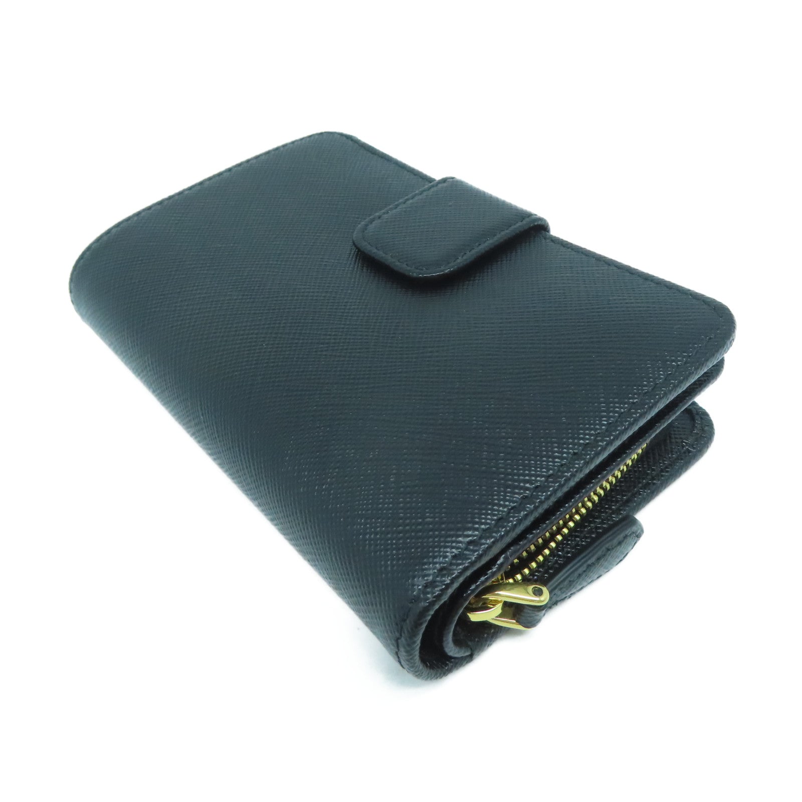 PRADA Saffiano皮革Wallet金扣錢包黑色