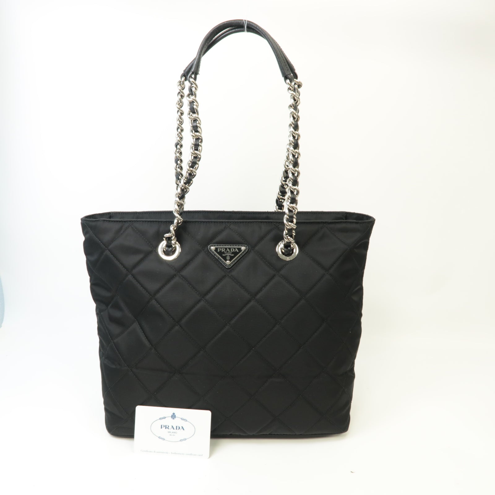 PRADA 尼龍Chain Shoulder Bag銀扣鏈帶肩背袋黒色