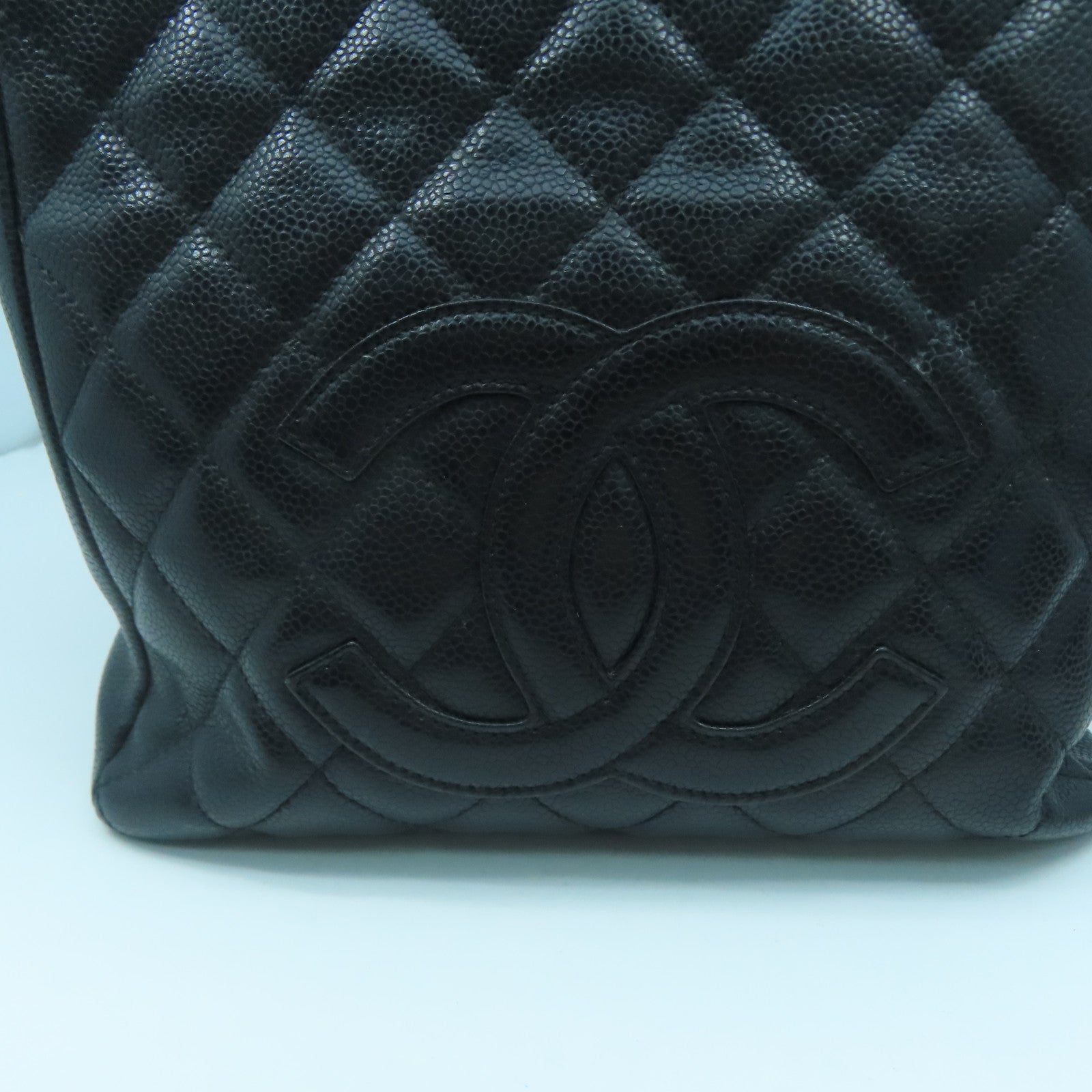 CHANEL 菱格Caviar皮革Chain Shoulder金扣鏈帶肩背袋黑色