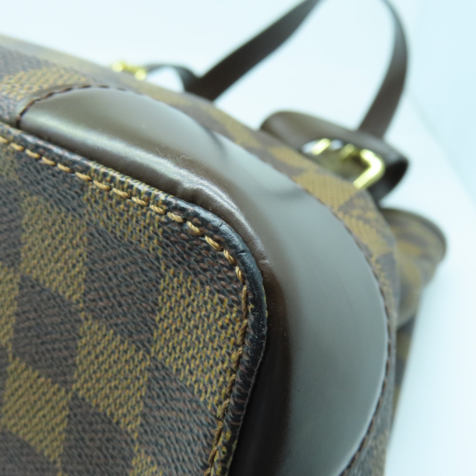 LOUIS VUITTON Damier Hampstead MM金扣手挽袋棕色/红色