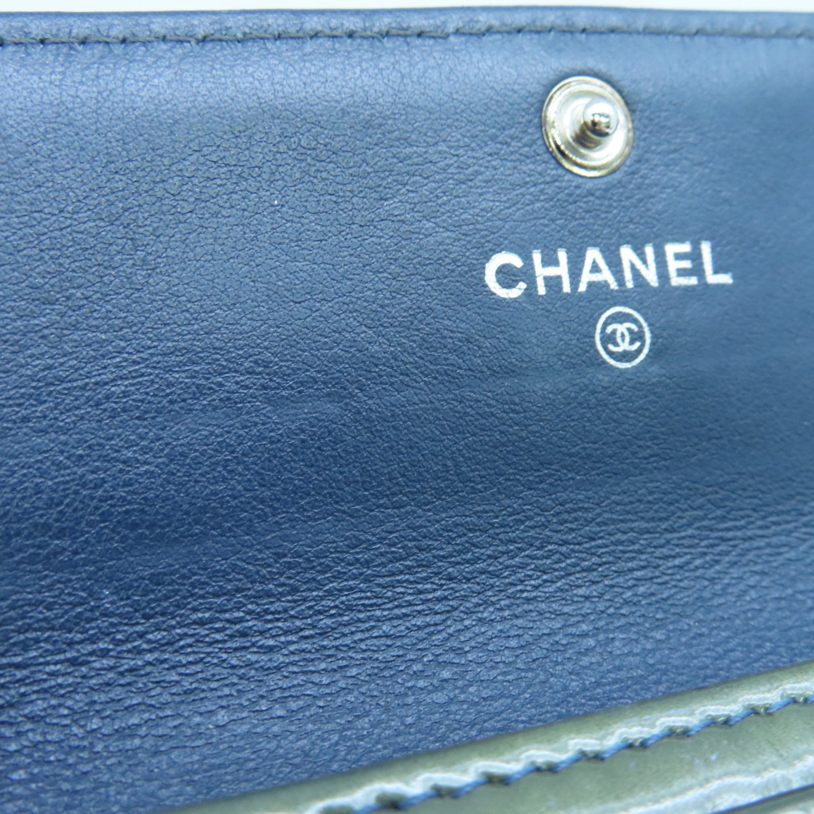 CHANEL rhombic patent leather Card Case card holder green
