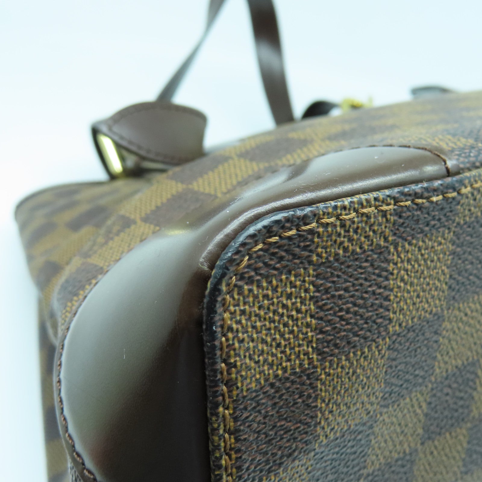 LOUIS VUITTON Damier Hampstead MM金扣手挽袋棕色/红色