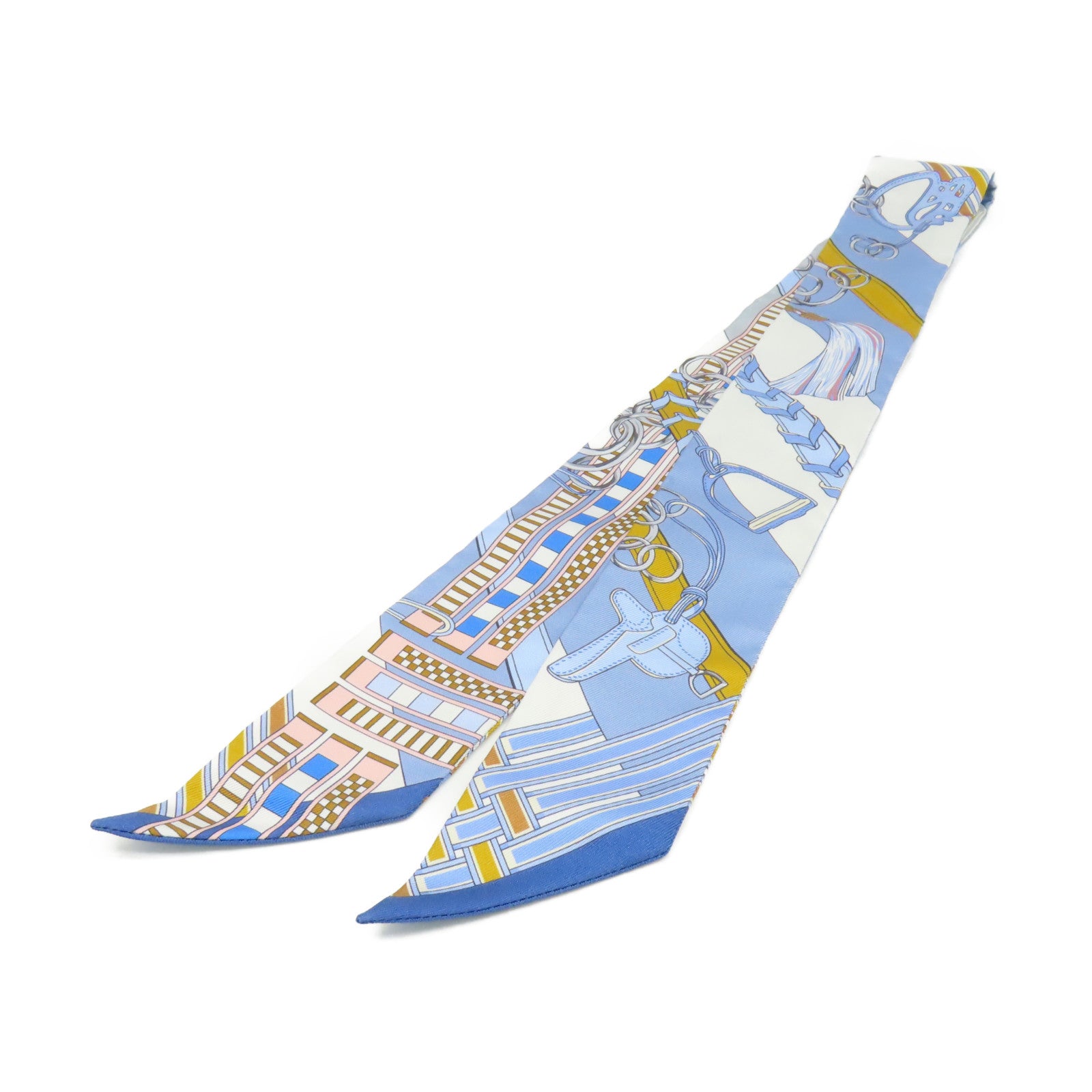 HERMES 絲質Twilly Scarf絲巾淺藍色/啡色/彩色