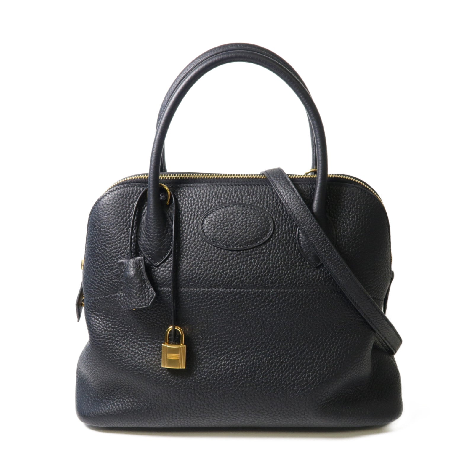 HERMES Clemence皮革Bolide 31金扣手挽肩背兩用袋黑色