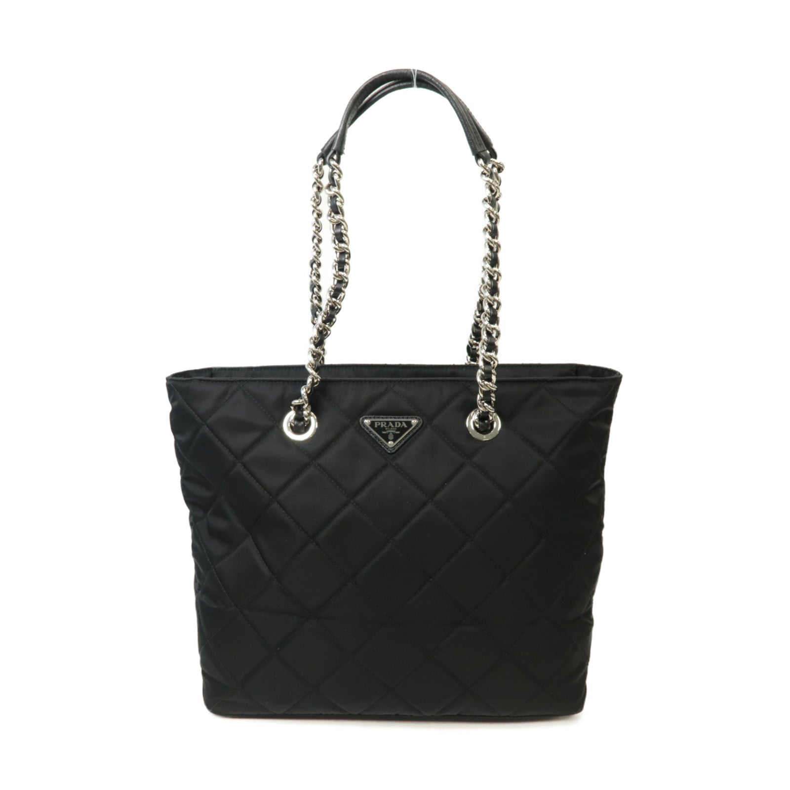 PRADA 尼龍Chain Shoulder Bag銀扣鏈帶肩背袋黒色