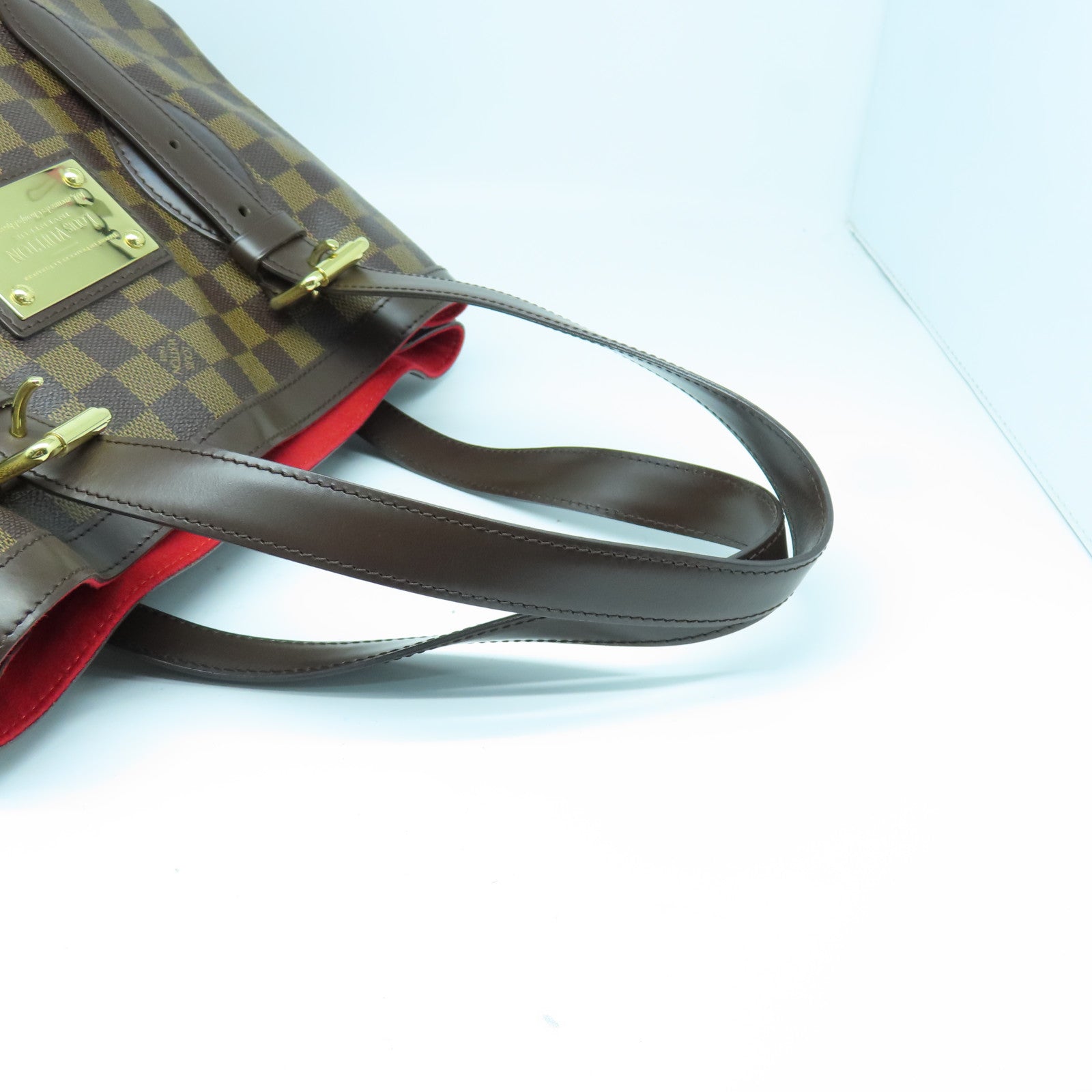 LOUIS VUITTON Damier Hampstead MM金扣手挽袋棕色/红色