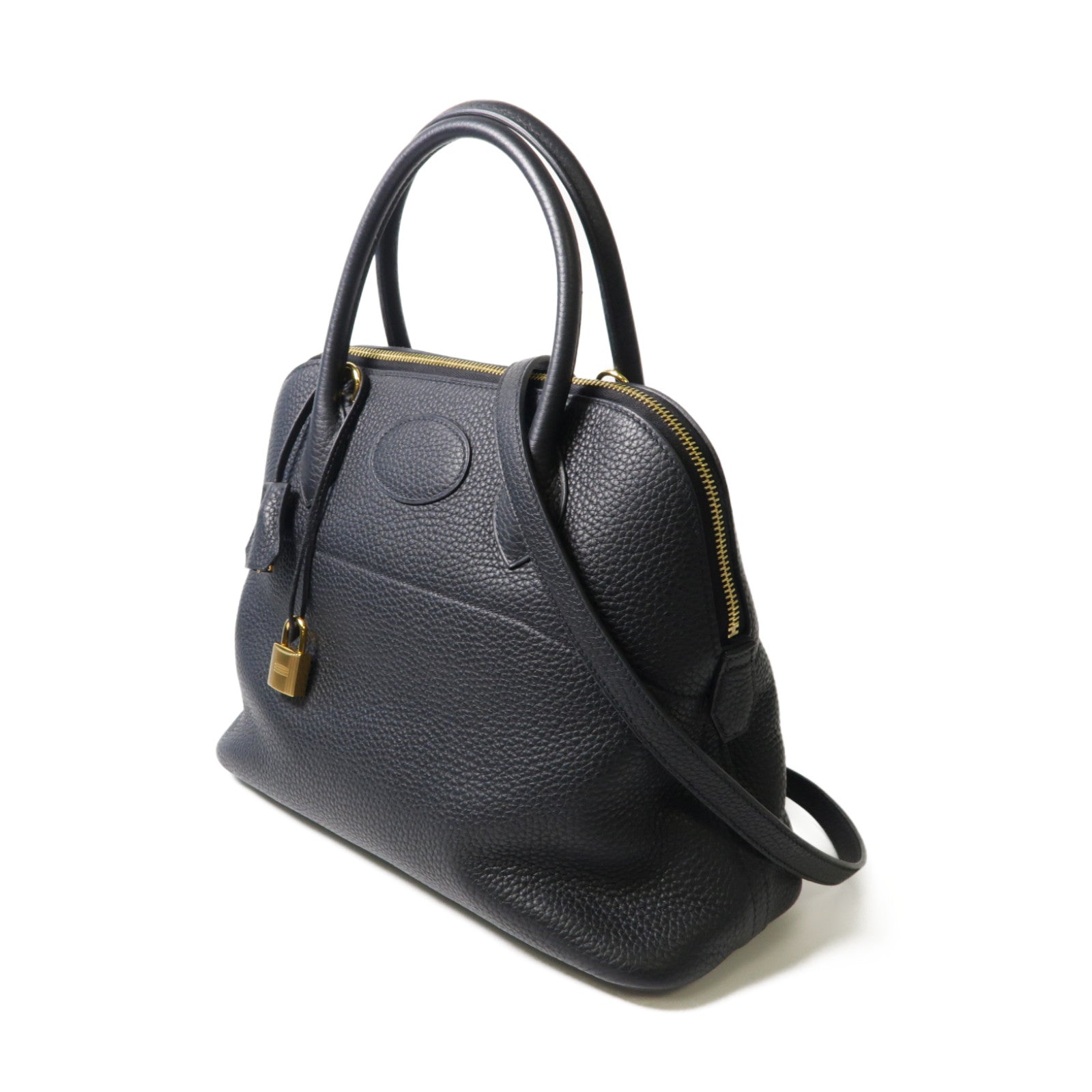 HERMES Clemence皮革Bolide 31金扣手挽肩背兩用袋黑色