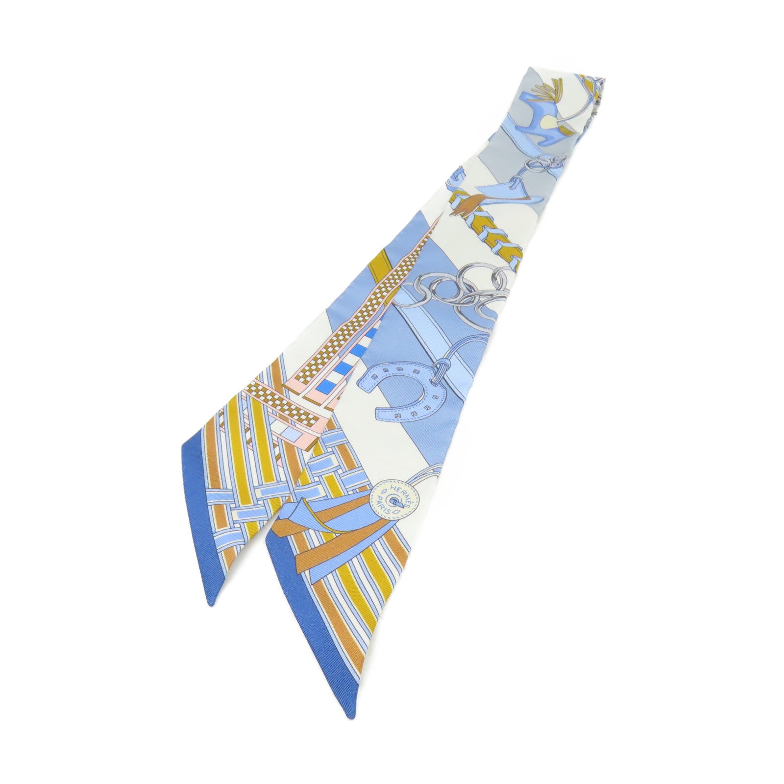 HERMES 絲質Twilly Scarf絲巾淺藍色/啡色/彩色