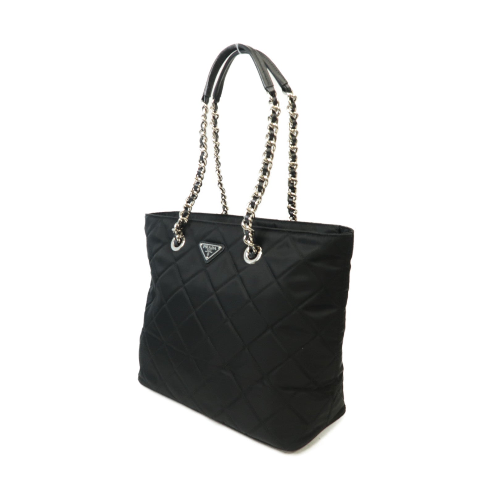 PRADA 尼龍Chain Shoulder Bag銀扣鏈帶肩背袋黒色