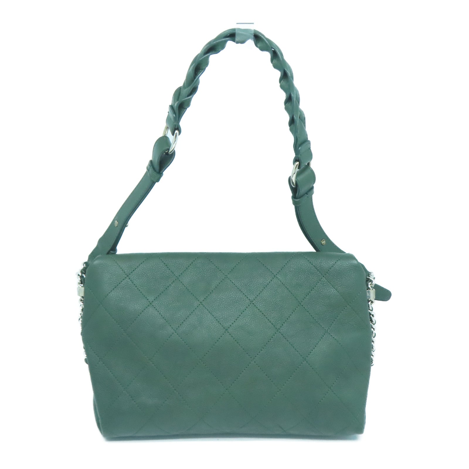 CHANEL 菱格牛皮皮革Shoulder Bag银扣肩背袋绿色