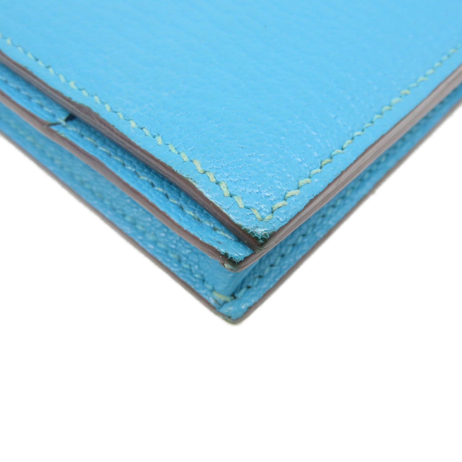 HERMES 【激減優惠】Chevre皮革Bearn Wallet銀扣長錢包Turquoise藍色