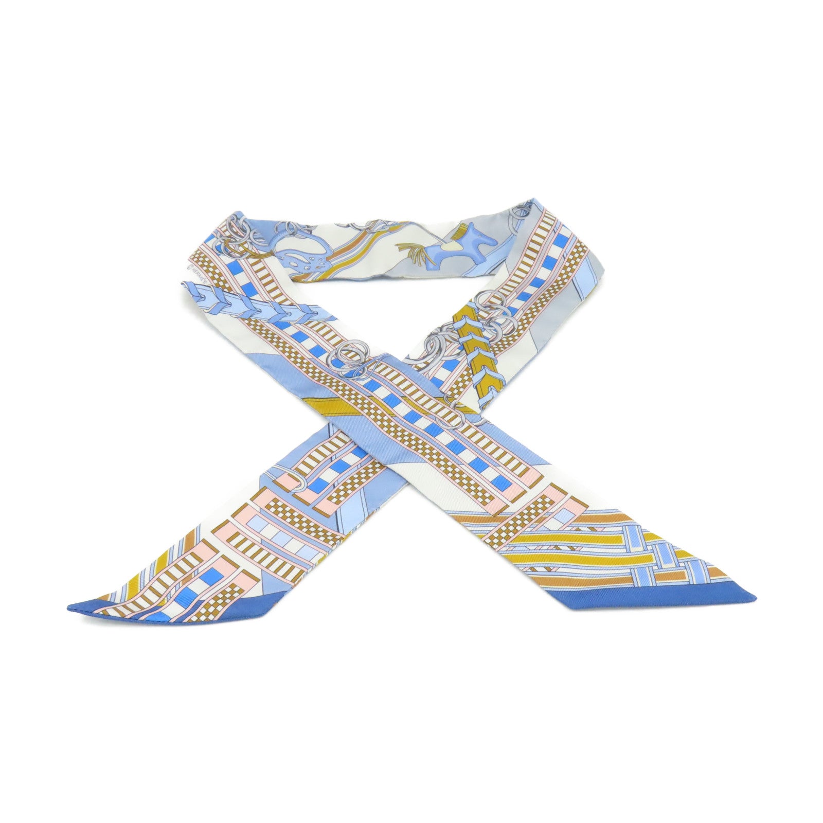 HERMES 絲質Twilly Scarf絲巾淺藍色/啡色/彩色