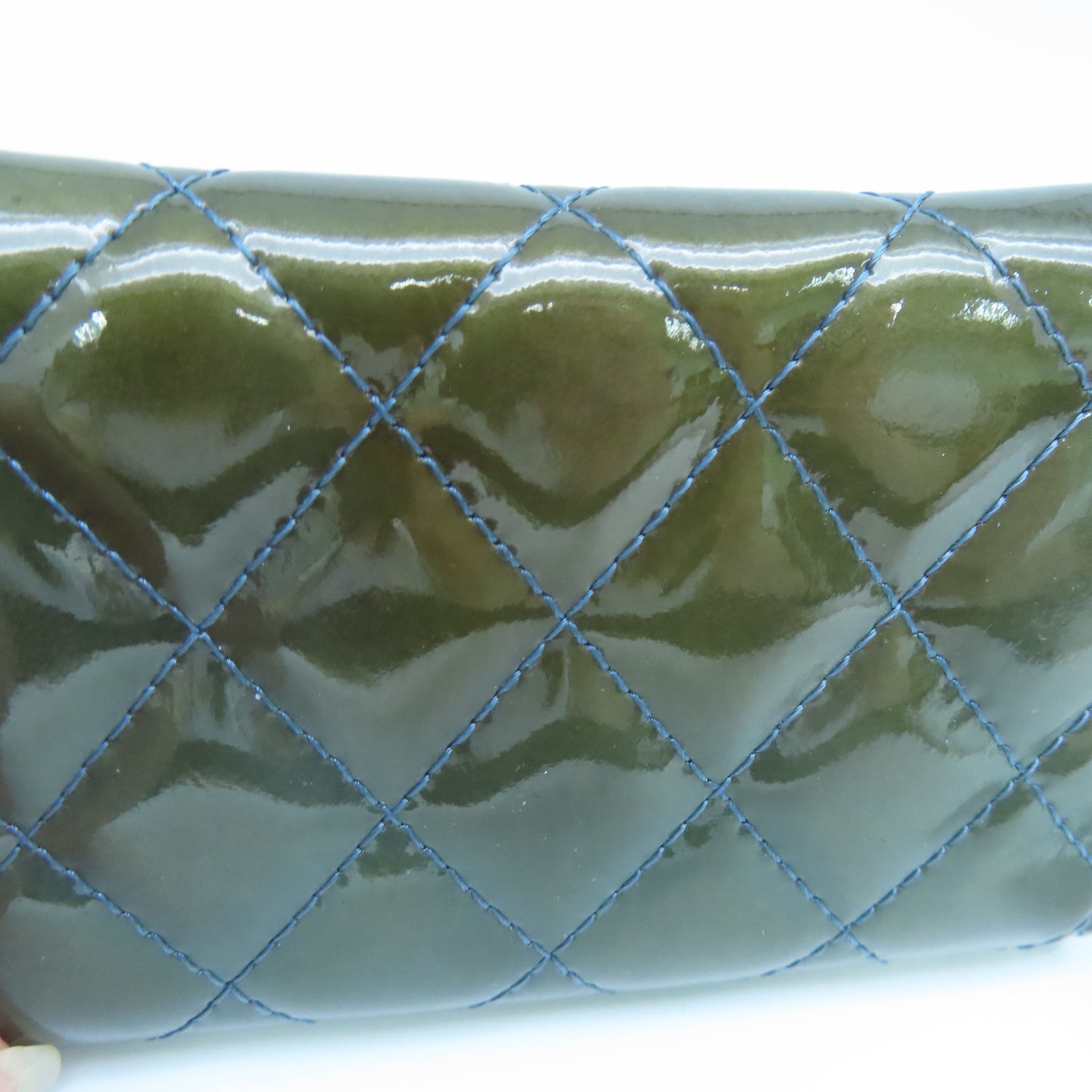 CHANEL rhombic patent leather Card Case card holder green