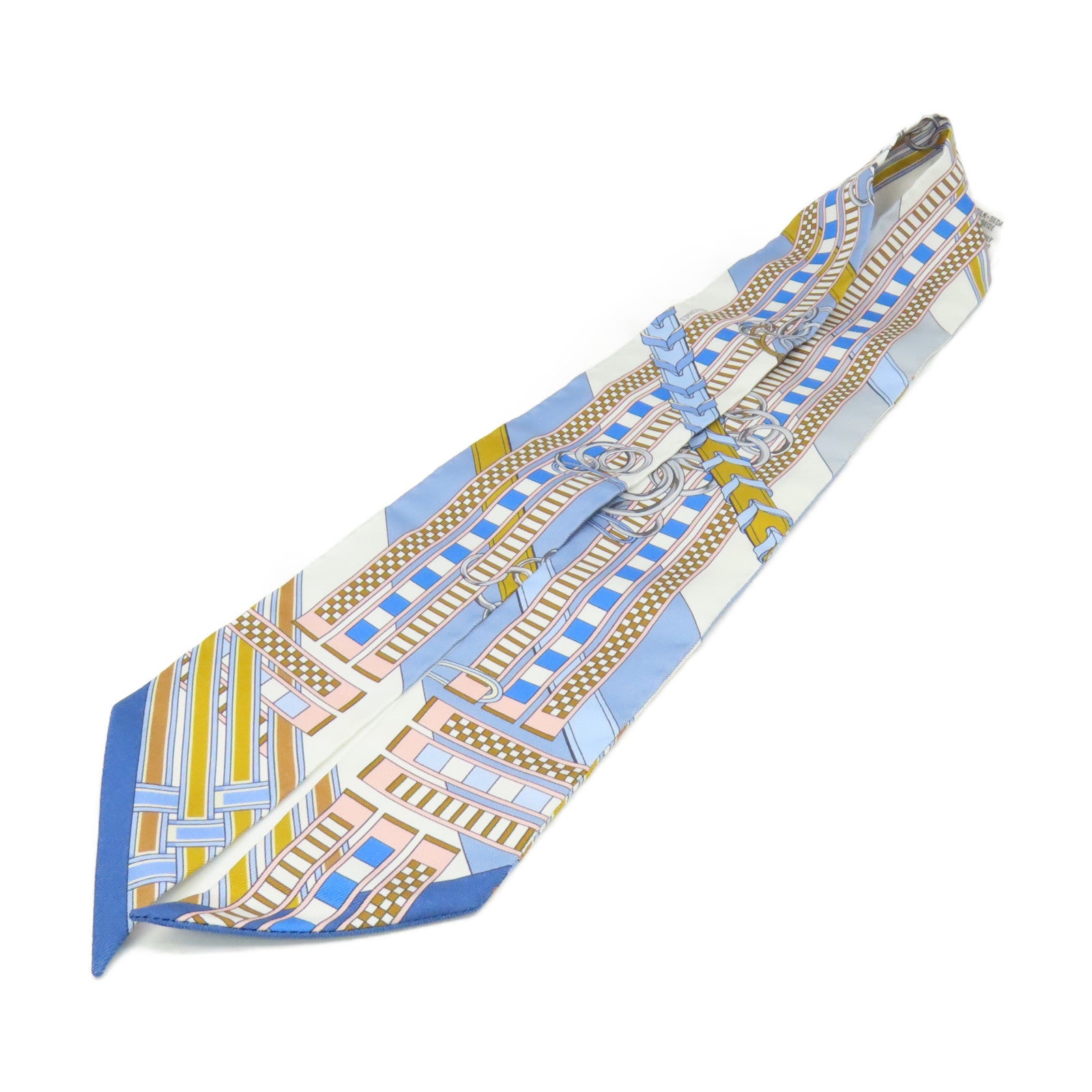 HERMES 絲質Twilly Scarf絲巾淺藍色/啡色/彩色