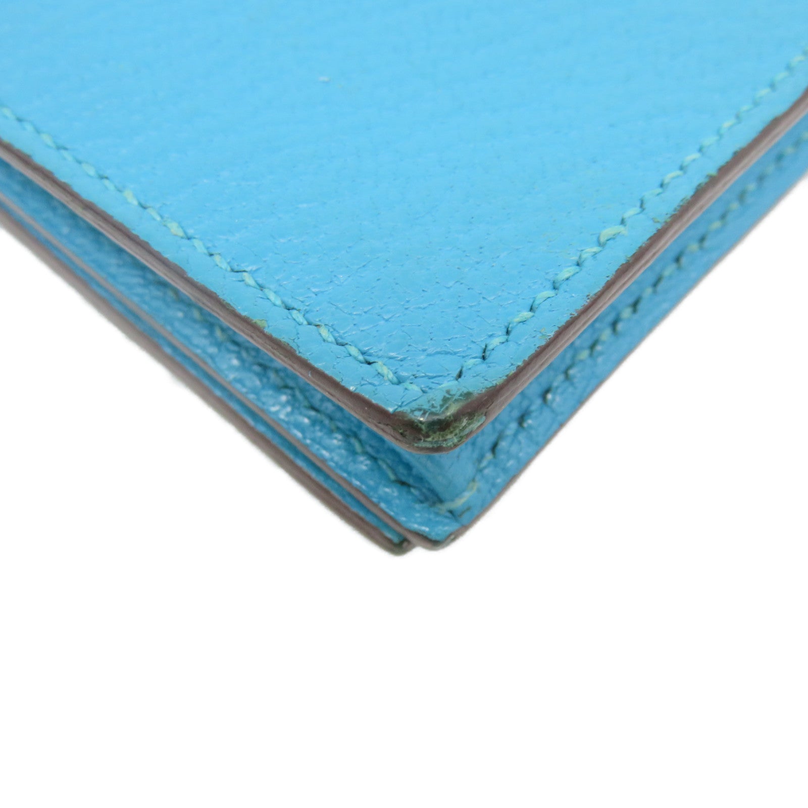 HERMES 【激減優惠】Chevre皮革Bearn Wallet銀扣長錢包Turquoise藍色