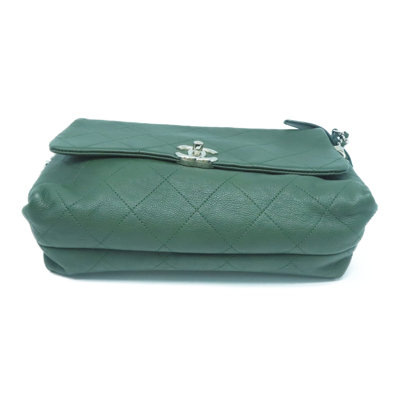 CHANEL 菱格牛皮皮革Shoulder Bag银扣肩背袋绿色