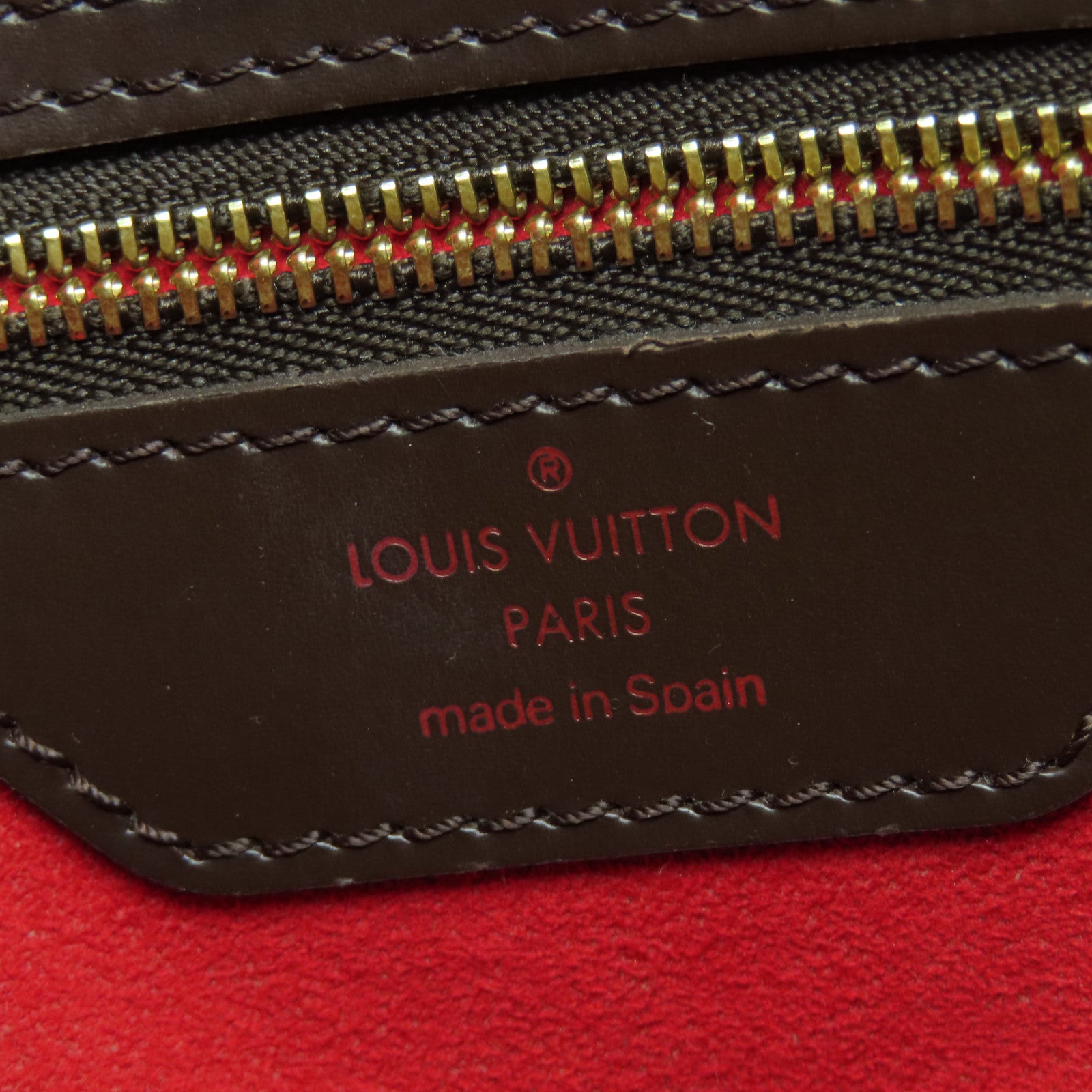 LOUIS VUITTON Damier Hampstead MM金扣手挽袋棕色/红色