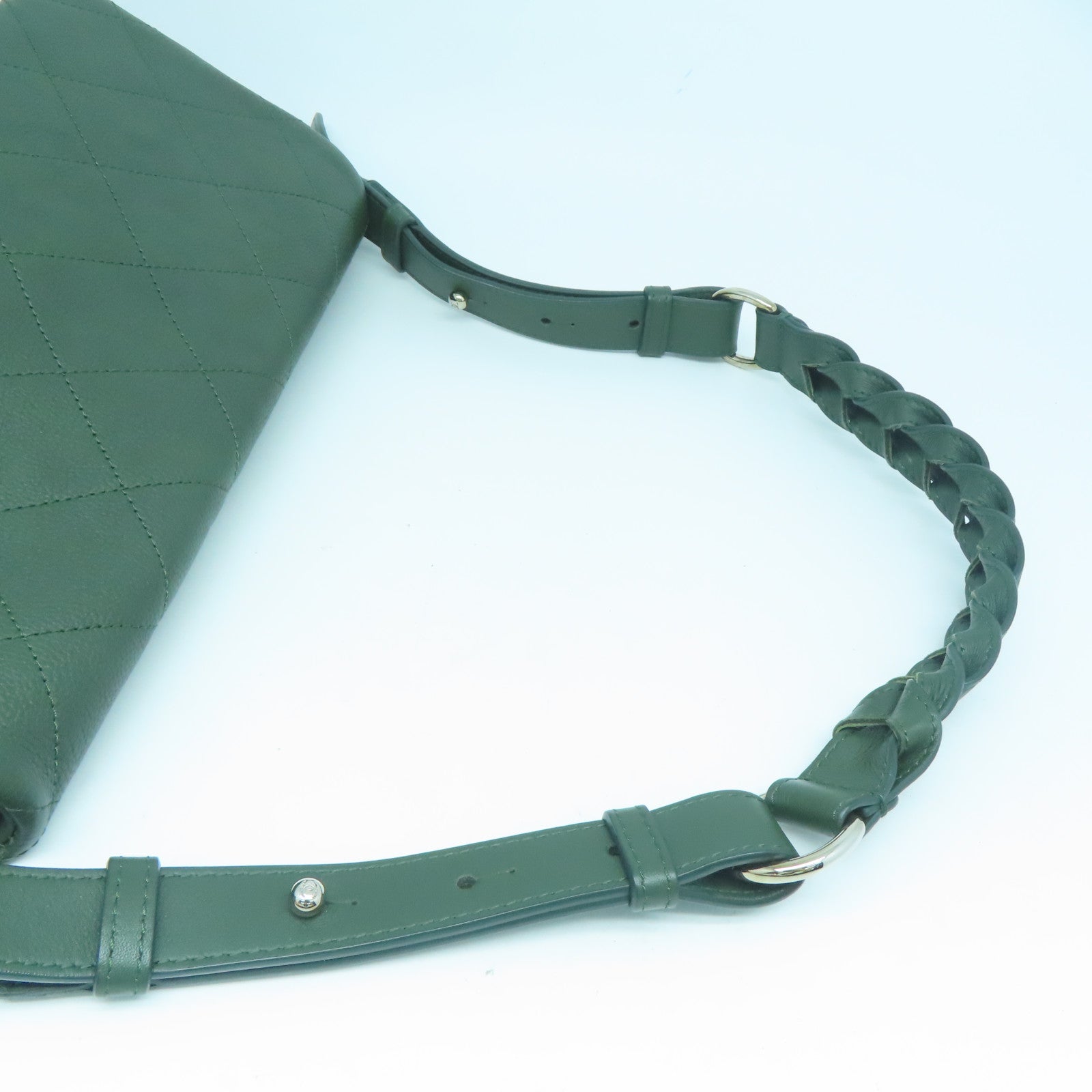 CHANEL 菱格牛皮皮革Shoulder Bag银扣肩背袋绿色