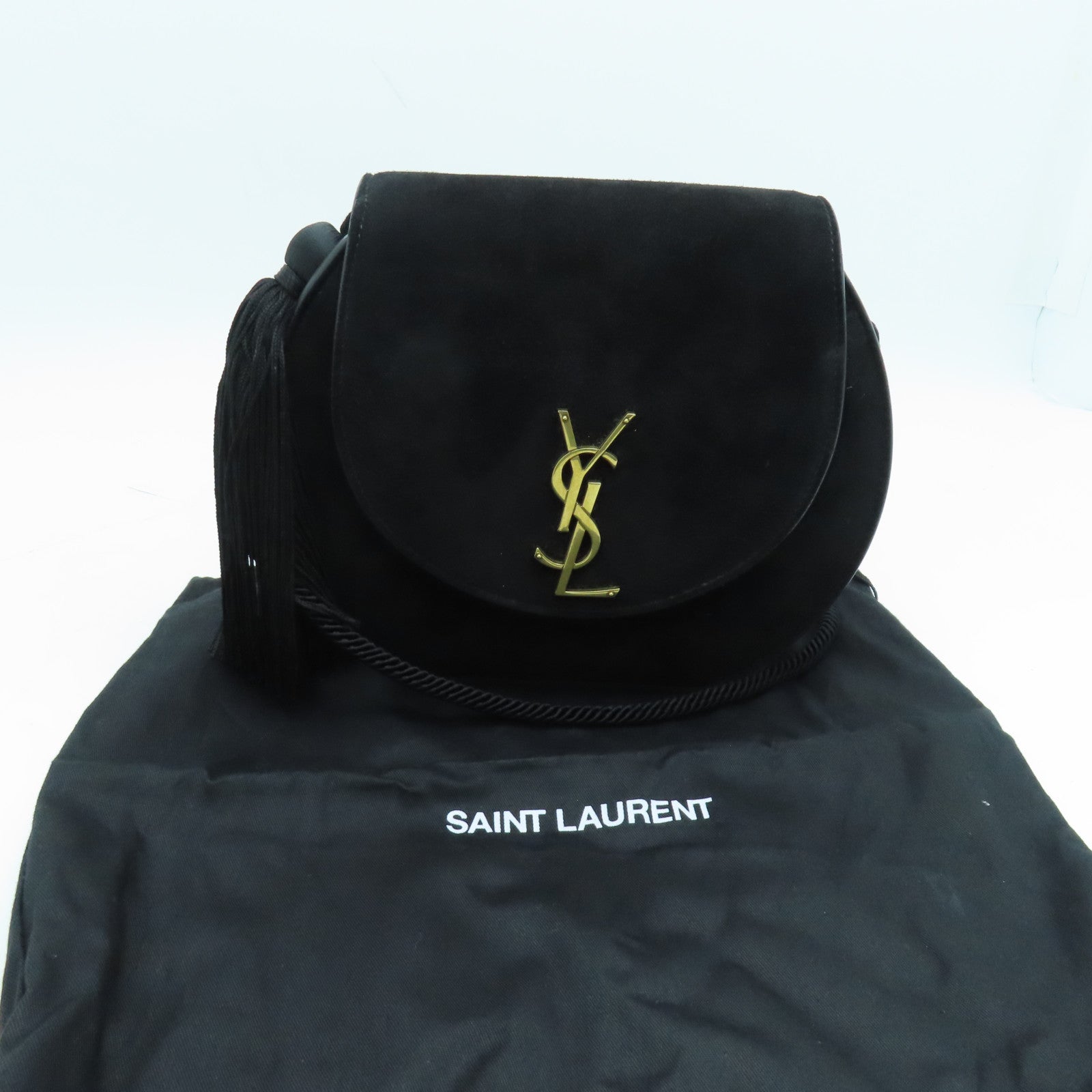 SAINT LAURENT 麂皮皮革Shoulder Bag肩背袋金扣黑色