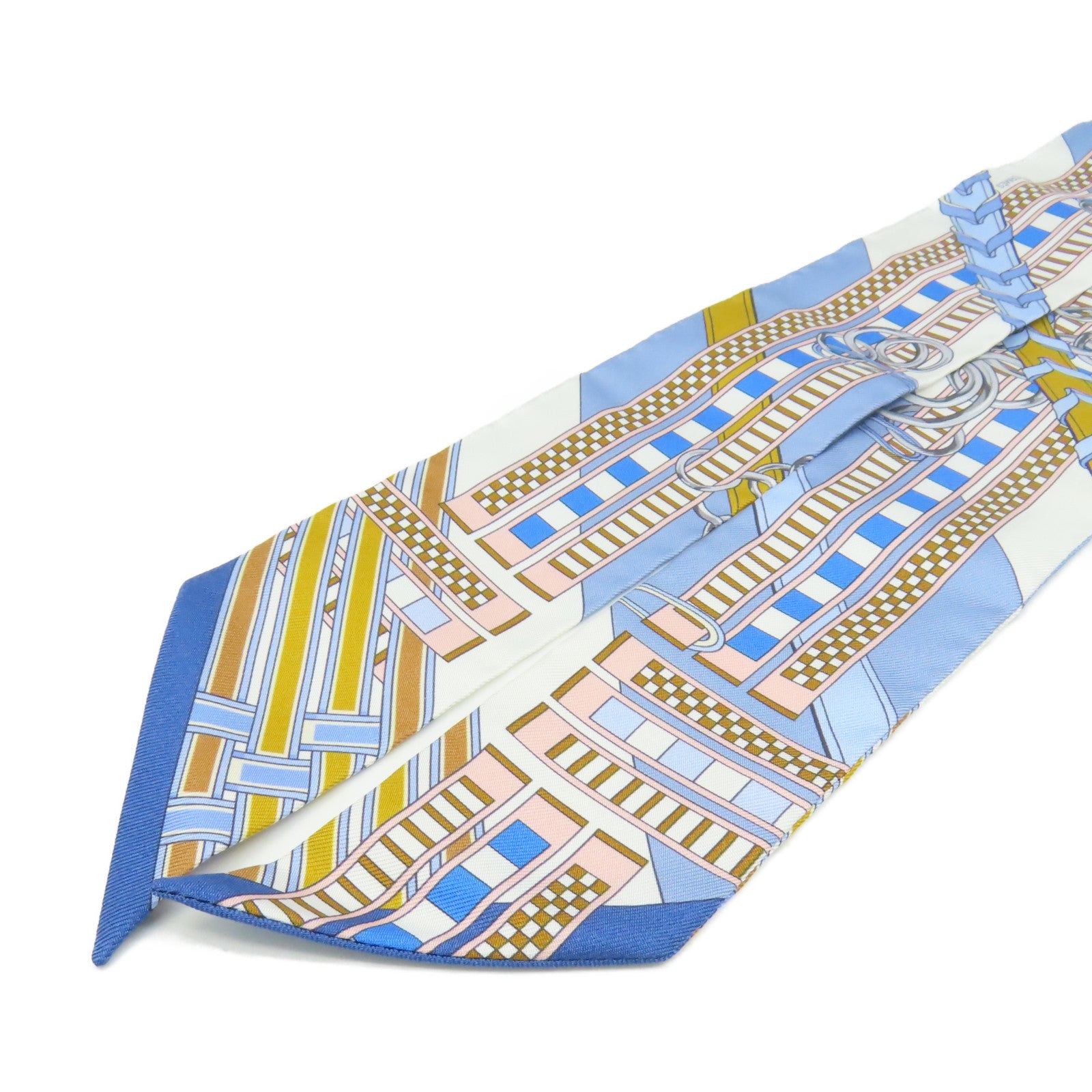 HERMES 絲質Twilly Scarf絲巾淺藍色/啡色/彩色