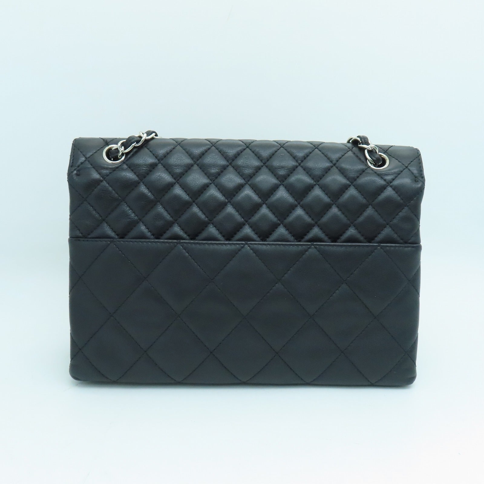 CHANEL 菱格羊皮皮革Shoulder Bag银扣链带手挽肩背两用袋黑色