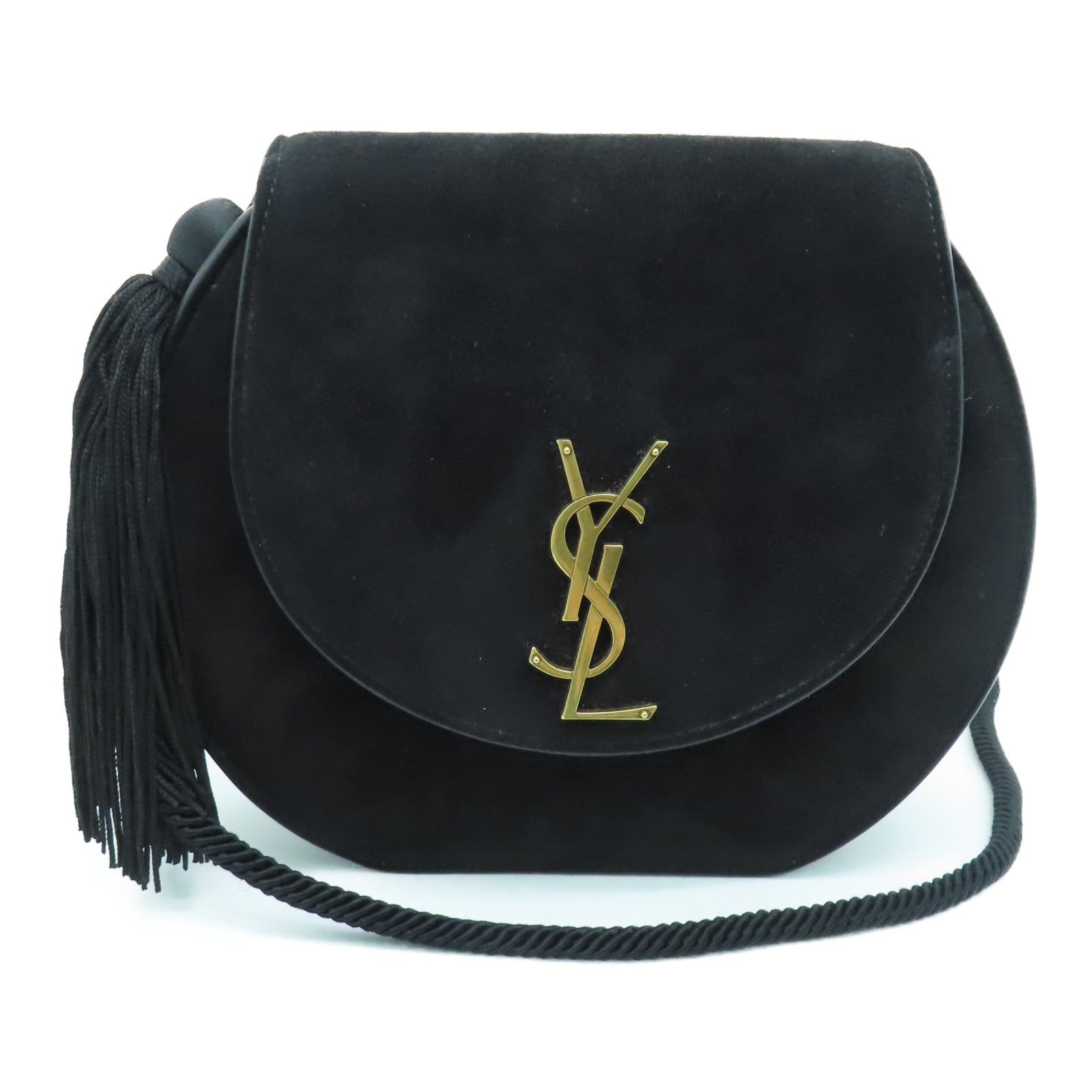 SAINT LAURENT 麂皮皮革Shoulder Bag肩背袋金扣黑色